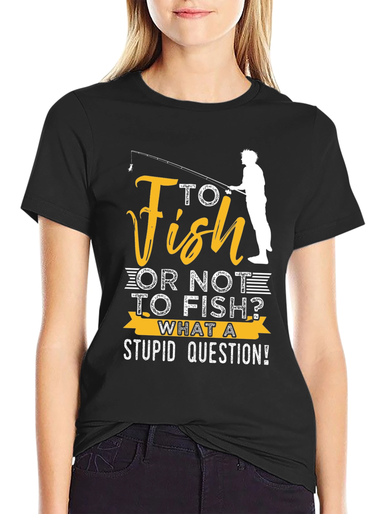 Black Funny Fishing T-Shirt: "To Fish or Not to Fish?" view 2