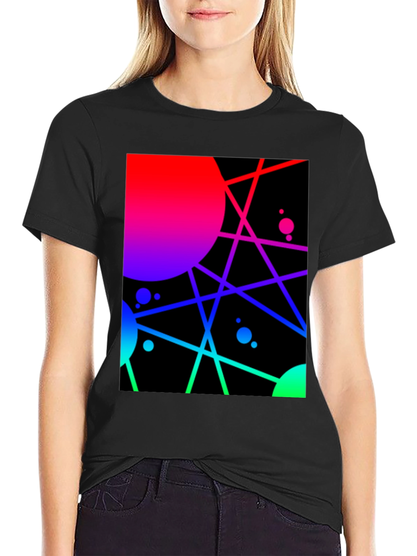 Black Abstract Geometric Graphic Tee - Vibrant Design view 2