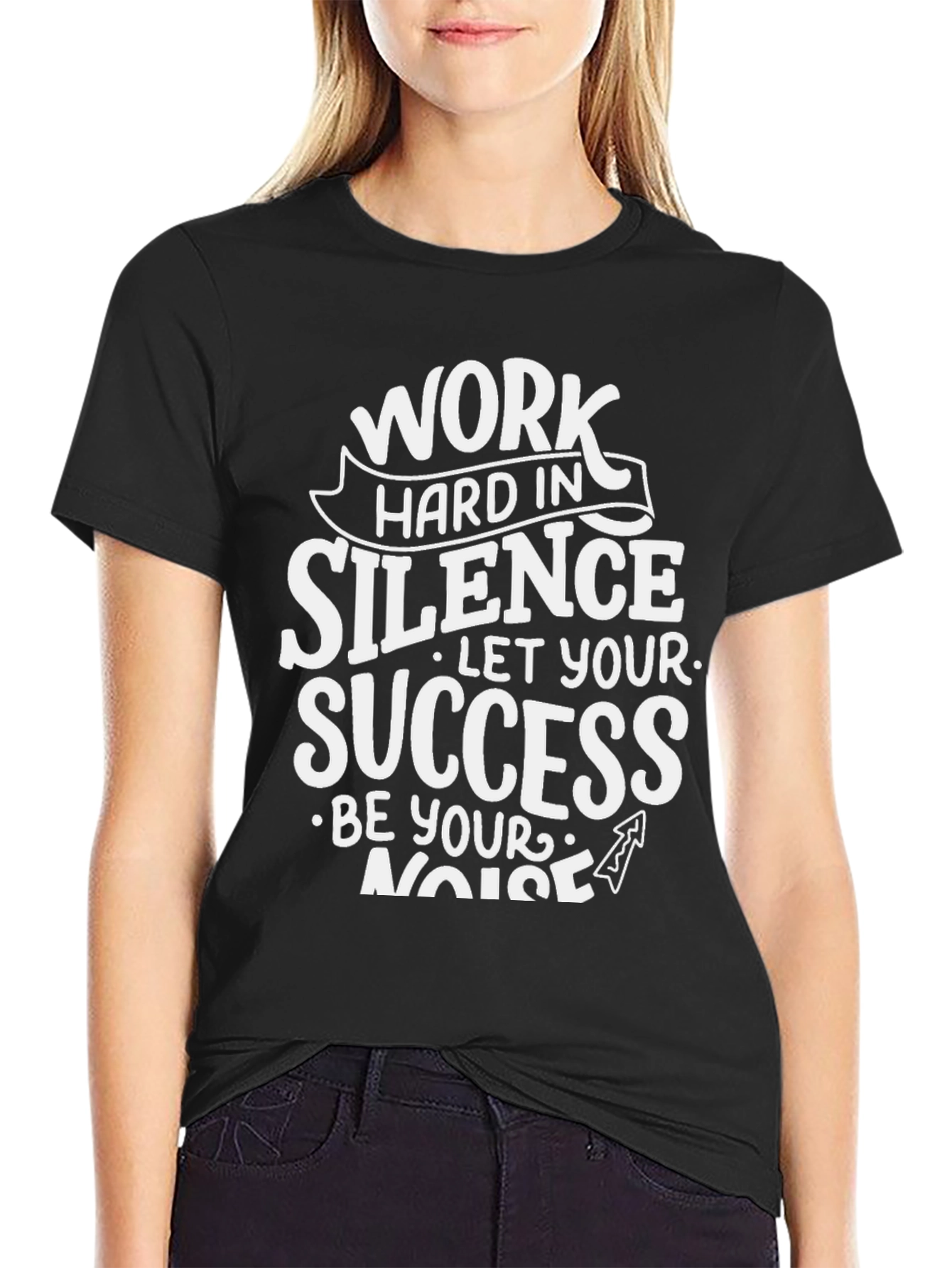 Black Work Hard in Silence Graphic T-Shirt view 2