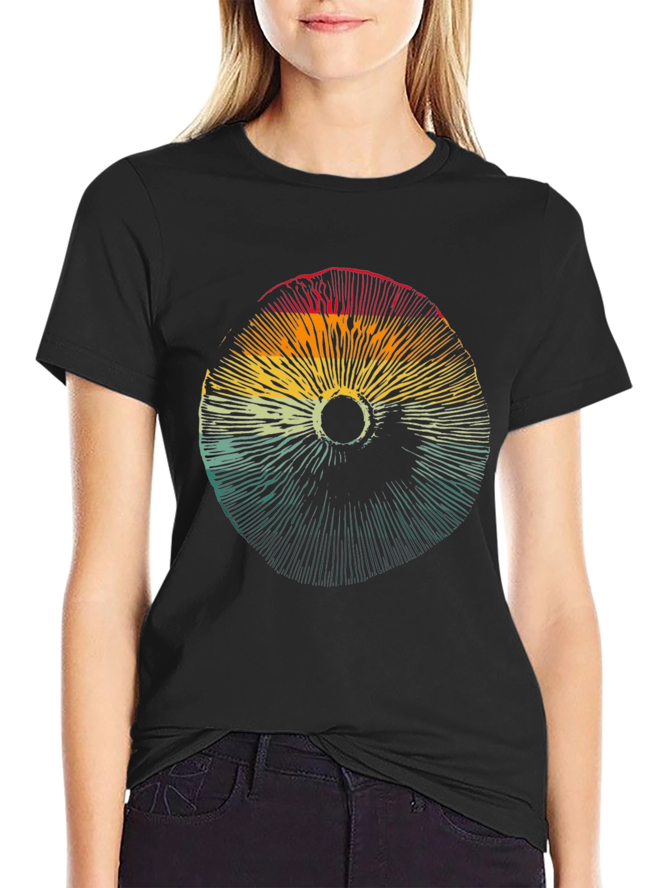 Black Retro Mushroom Graphic T-Shirt - Unisex Design view 2