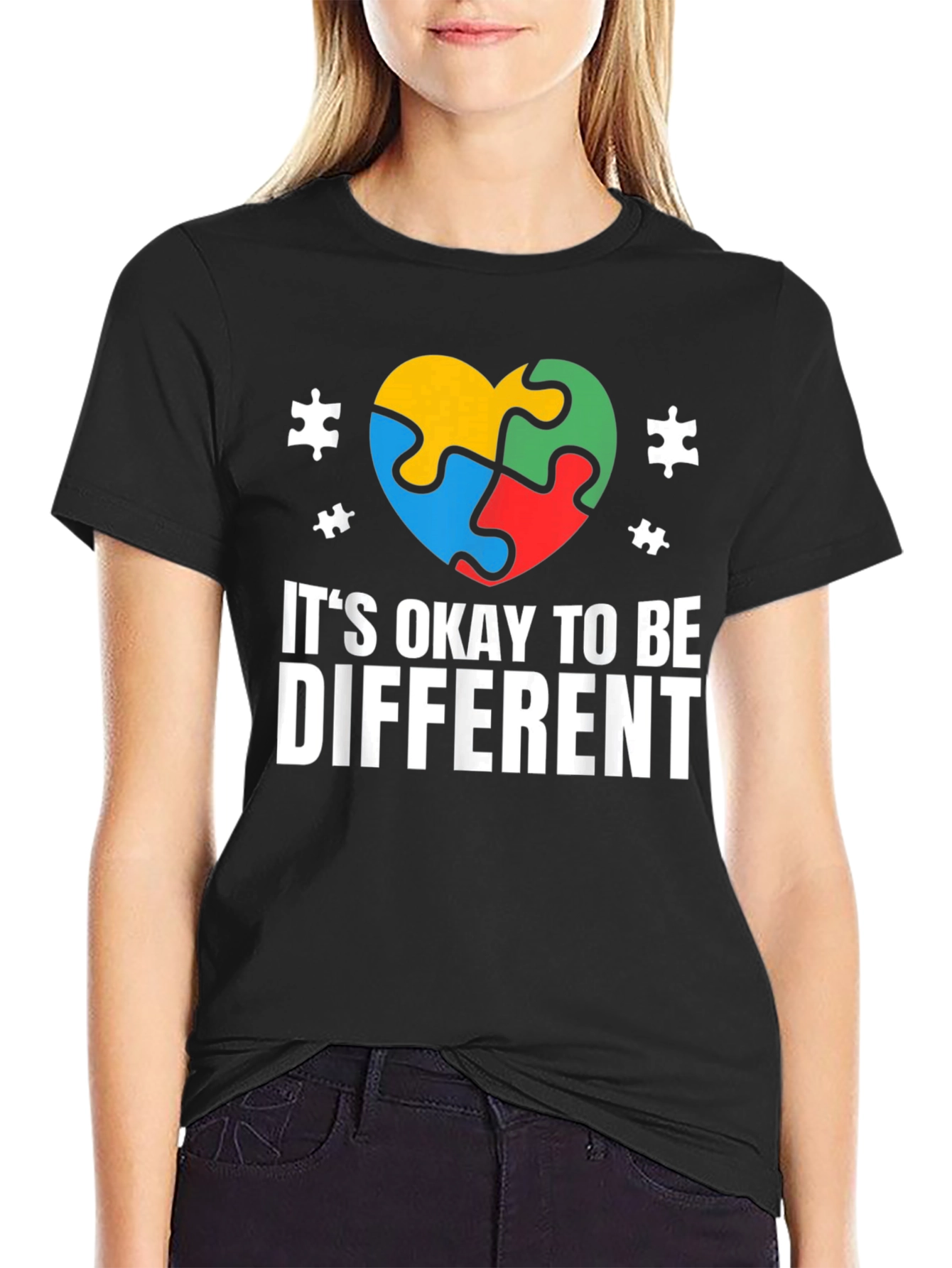 Black Autism Awareness T-Shirt - It's Okay to Be Different view 2