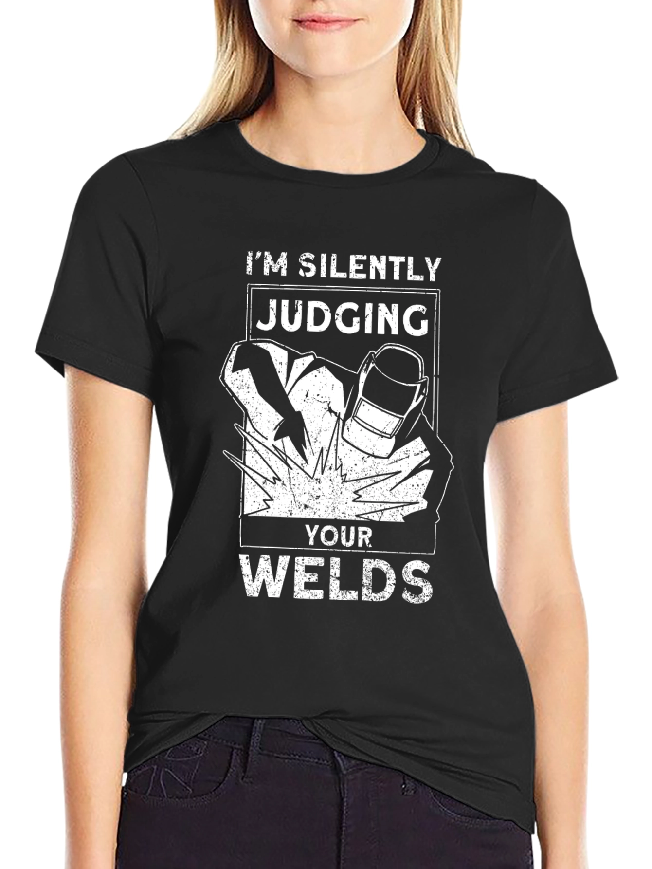 Black Welder Humor T-Shirt - Judging Your Welds view 2