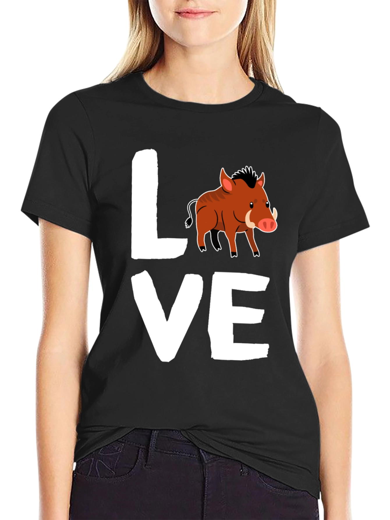 Black Love Boar T-Shirt, Wild Pig Animal Tee, Black Cotton Shirt view 2