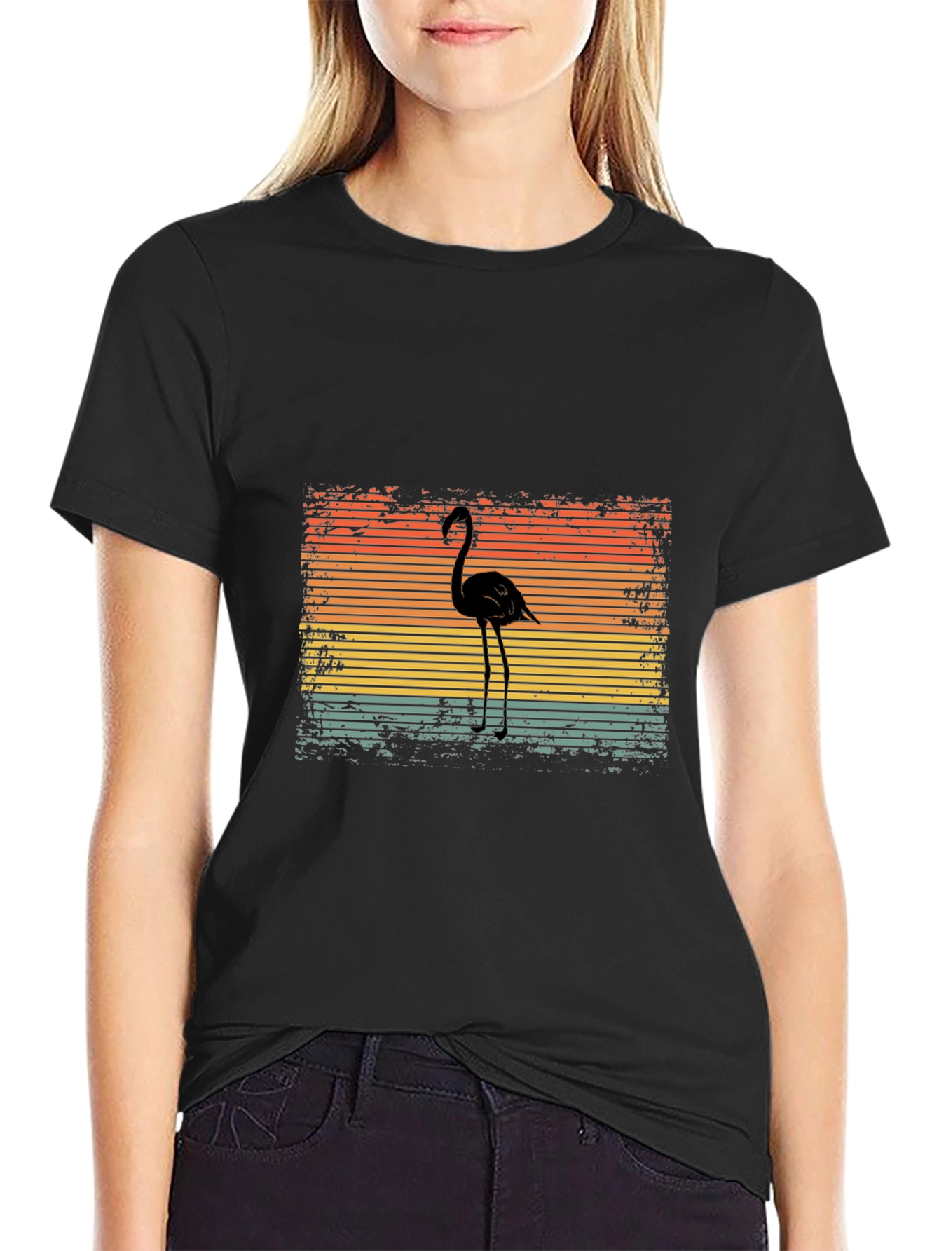 Black Retro Flamingo Graphic T-Shirt - Black view 2