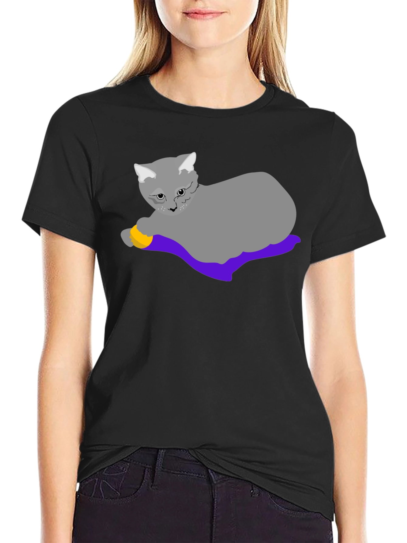 Black Cat Lover T-Shirt: Whimsical Cartoon Cat Design view 2