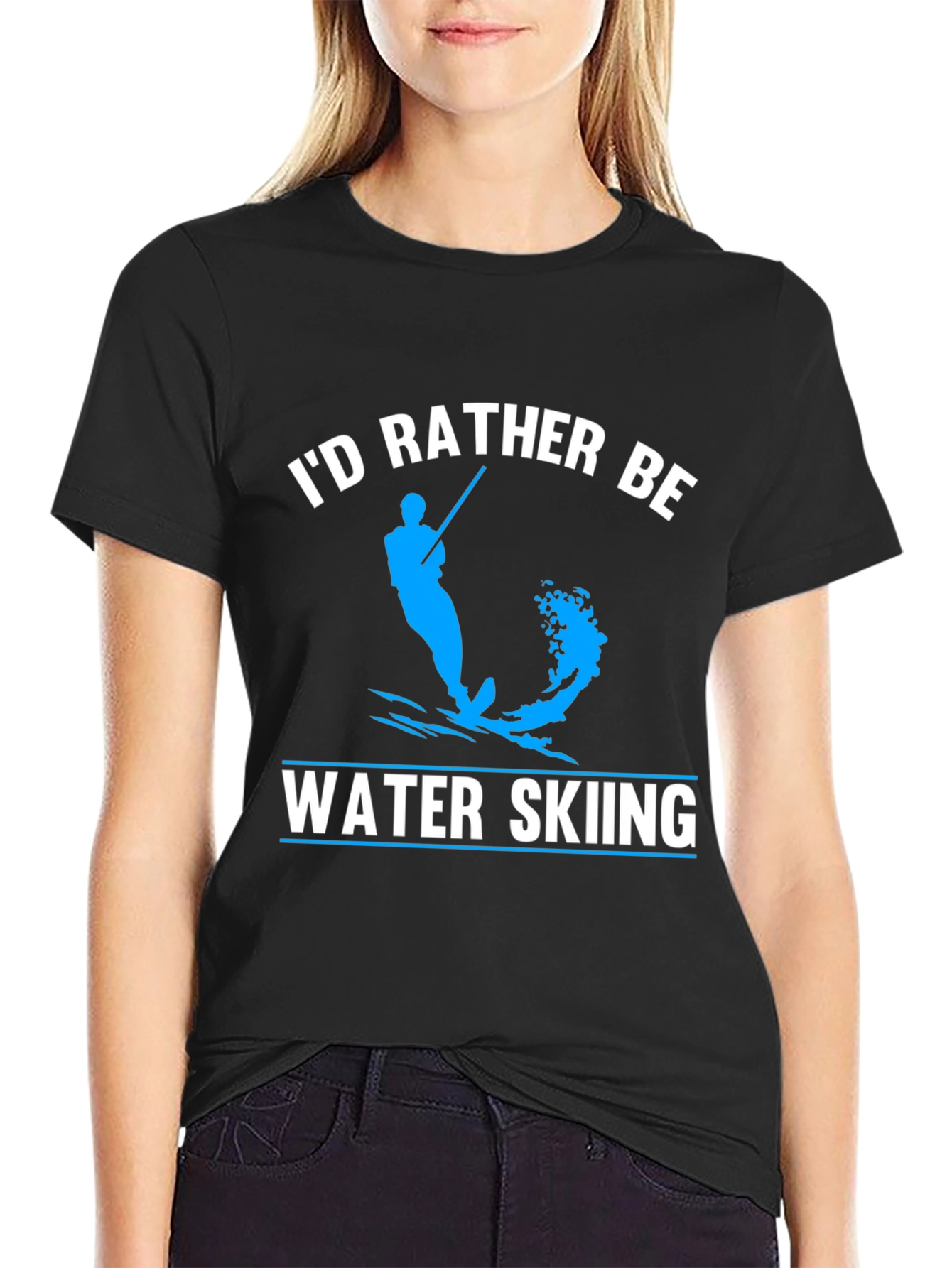 Black I'd Rather Be Water Skiing Graphic T-Shirt view 2