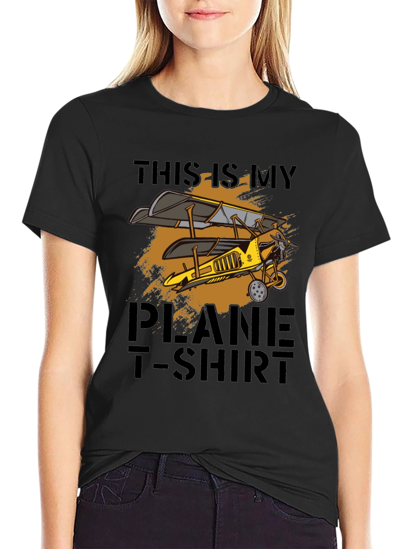 Black Vintage Biplane T-Shirt - Airplane Lover Gift view 2