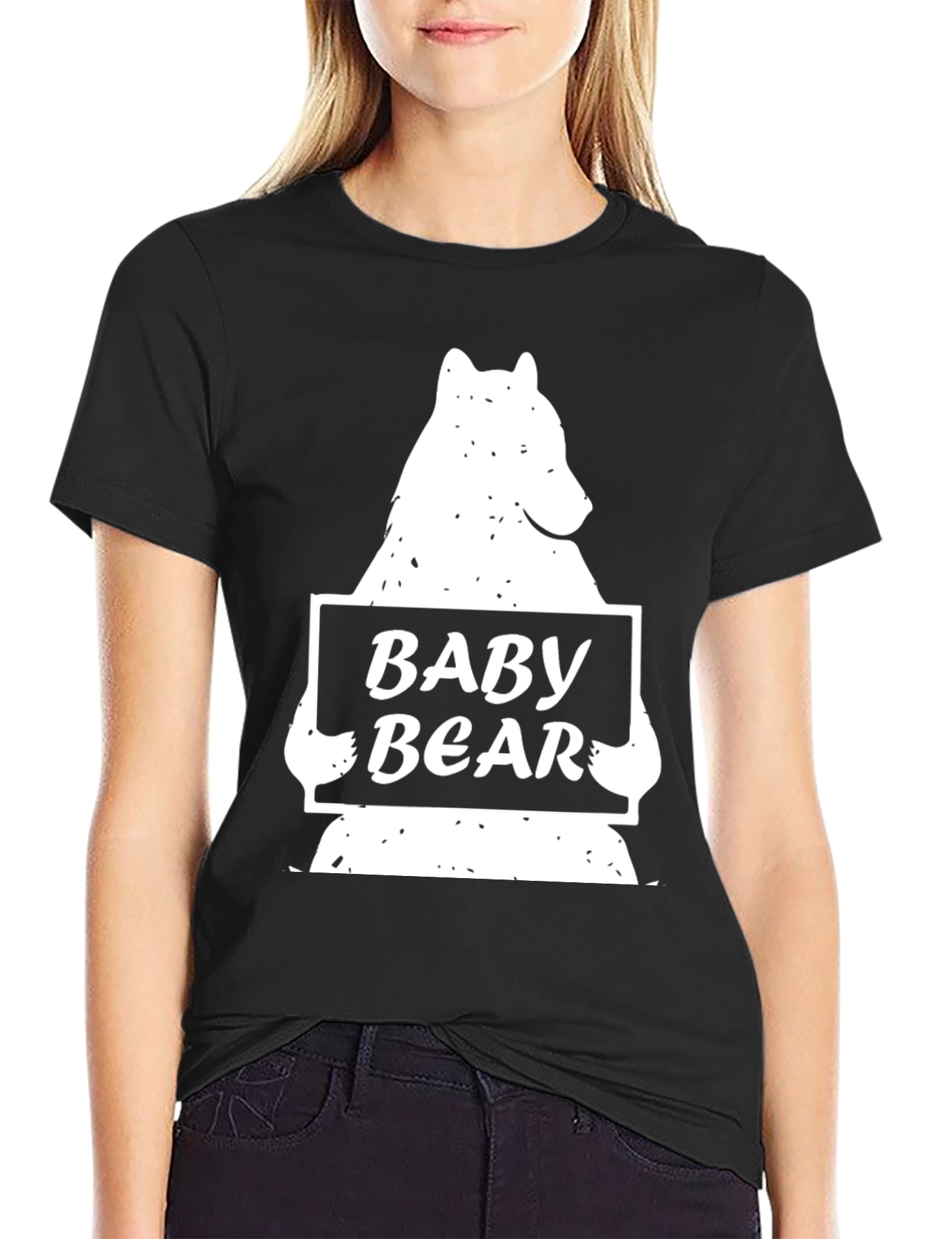 Black Baby Bear Graphic Tee - Black Crew Neck T-Shirt view 2