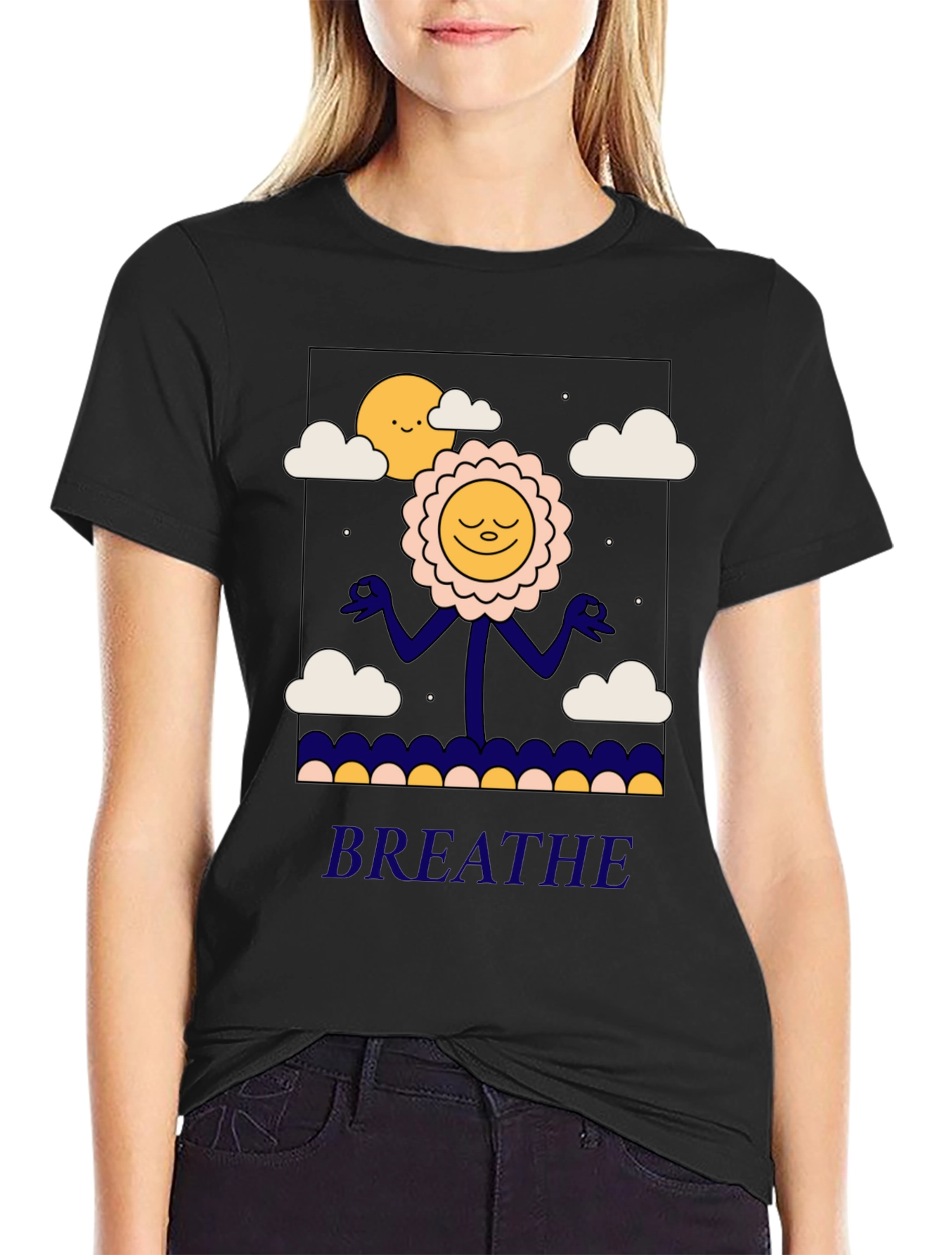 Black Breathe Easy Graphic Tee - Relaxed Fit, Cotton Blend view 2