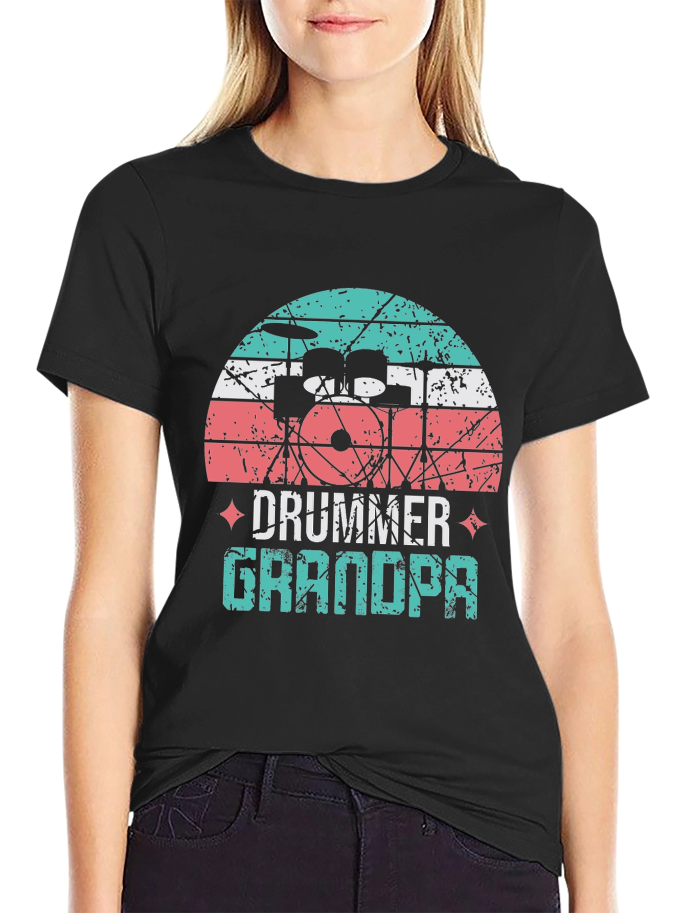 Black Drummer Grandpa T-Shirt - Music Lover Grandfather Tee view 2