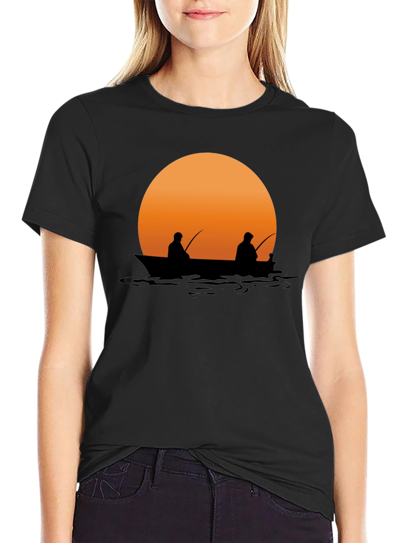 Black Sunset Fishing Graphic Tee - Relaxed Comfort view 2