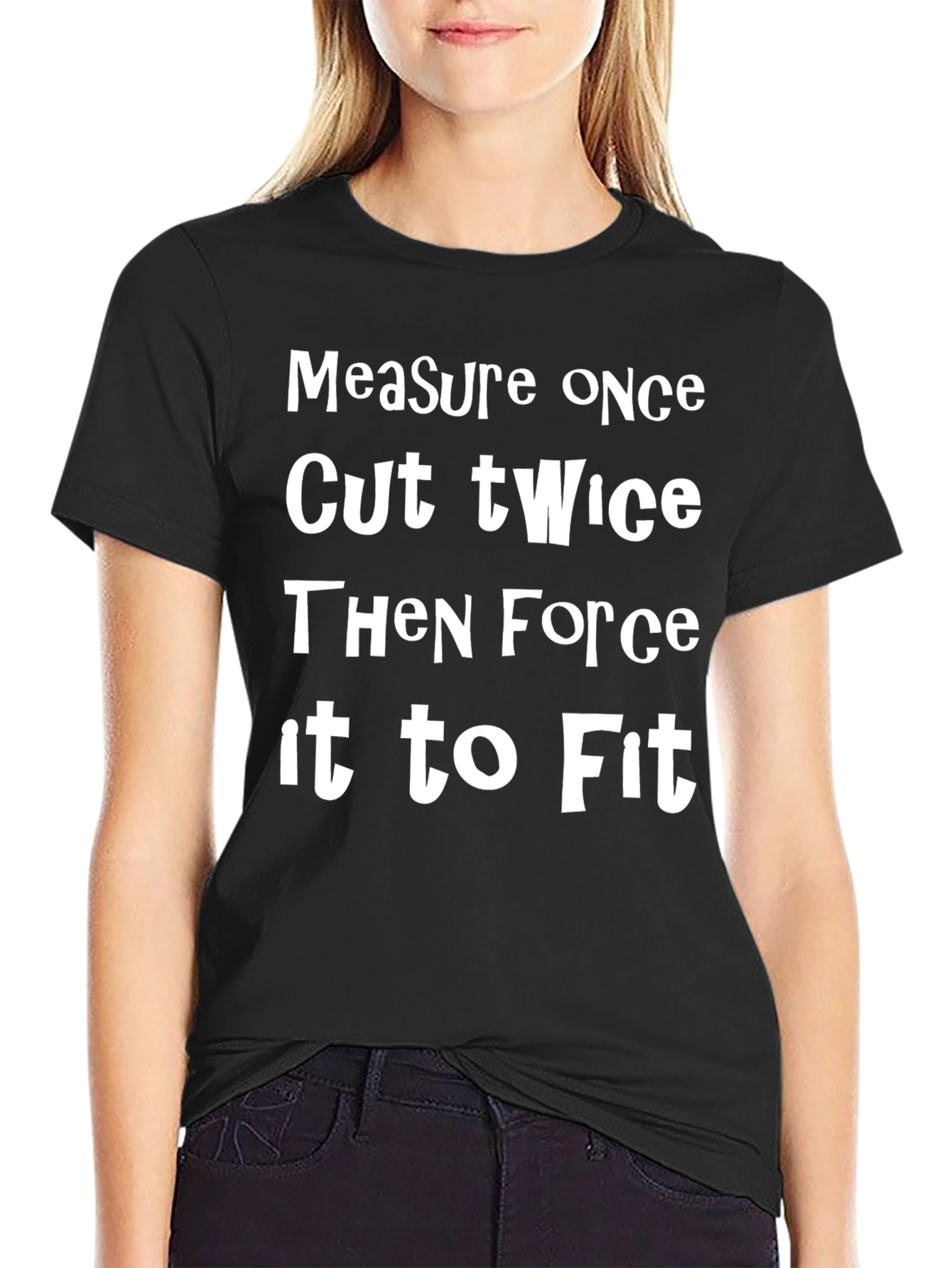 Black Measure Once Cut Twice T-Shirt view 2