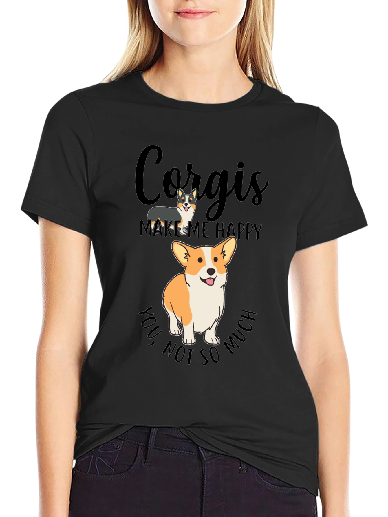 Black Corgi Lover T-Shirt - Makes Me Happy Tee view 2