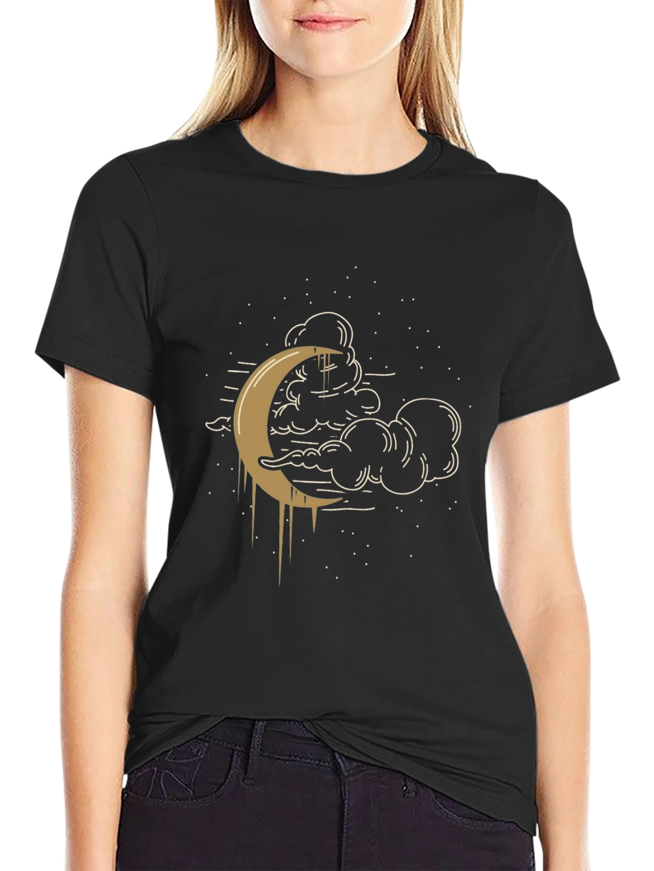 Black Celestial Crescent Moon Graphic Tee - Black view 2