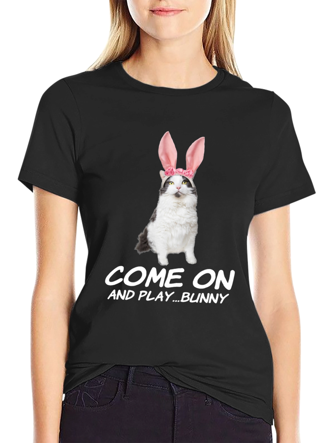 Black Come On Bunny T-Shirt view 2