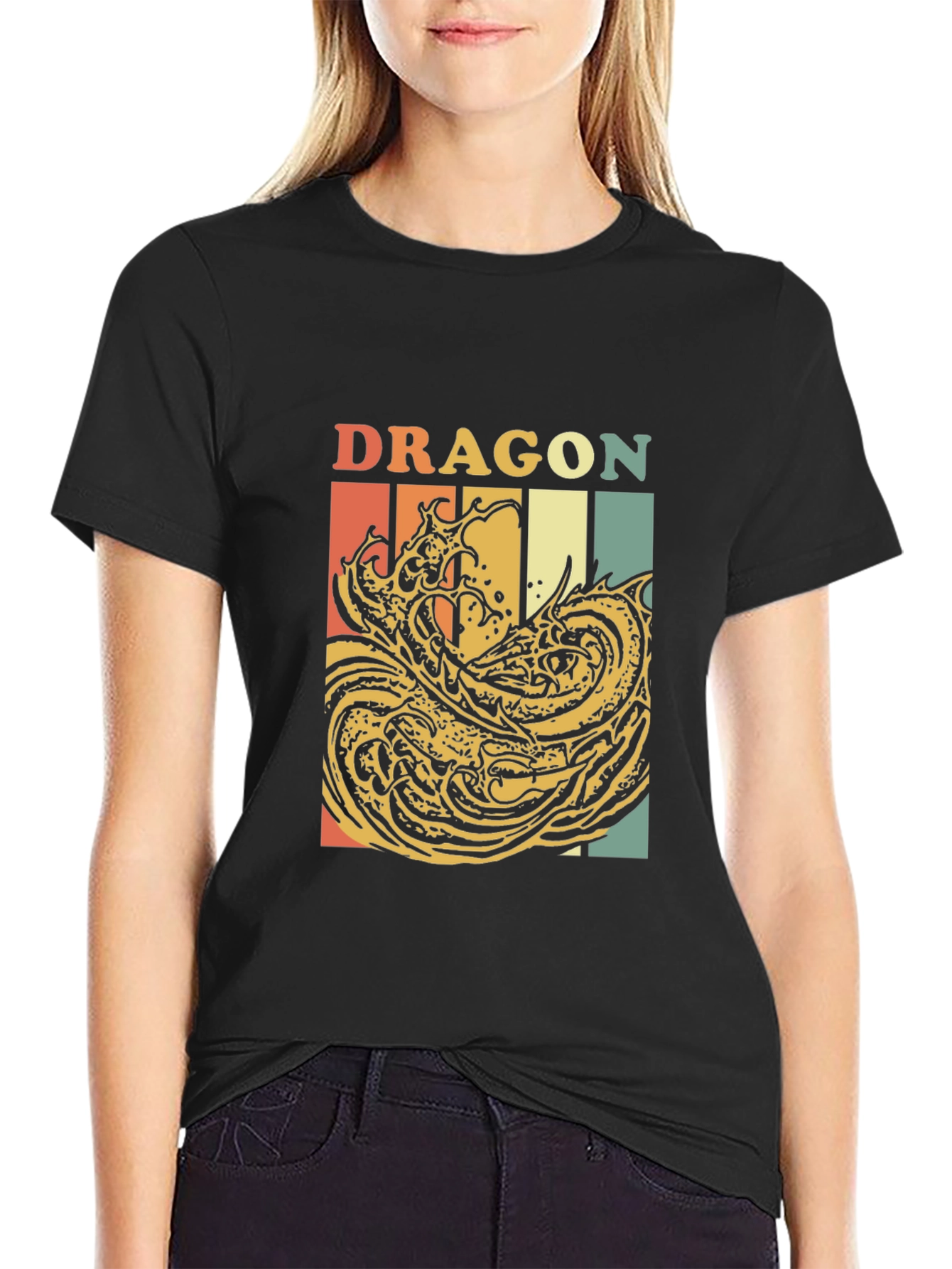Black Retro Dragon Graphic T-Shirt - Vintage Style Tee view 2