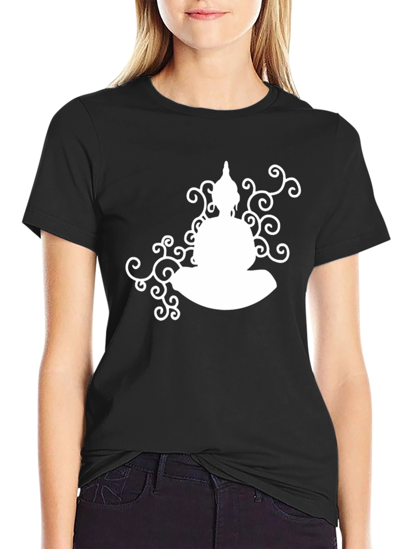 Black Buddha Silhouette Black T-Shirt view 2