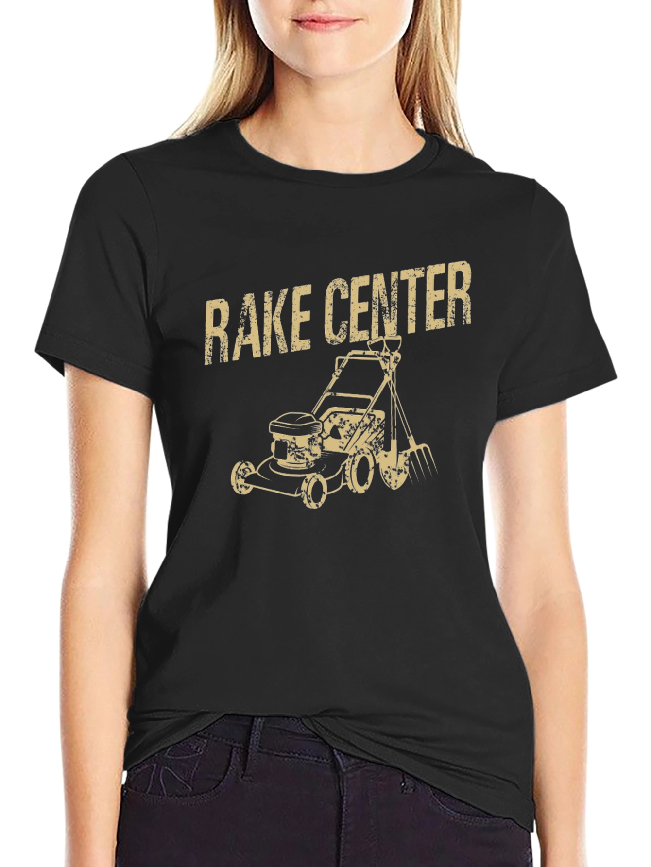 Black Rake Center Funny Graphic T-Shirt view 2