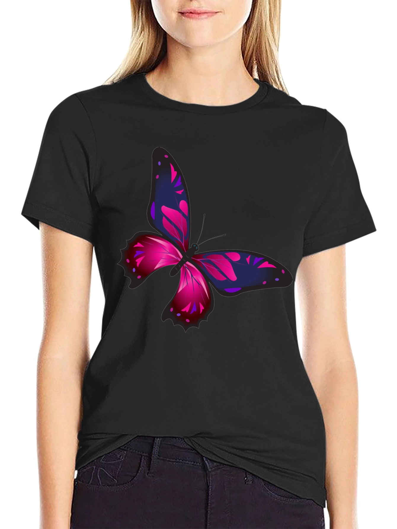 Black Butterfly Graphic Print Black T-Shirt view 2