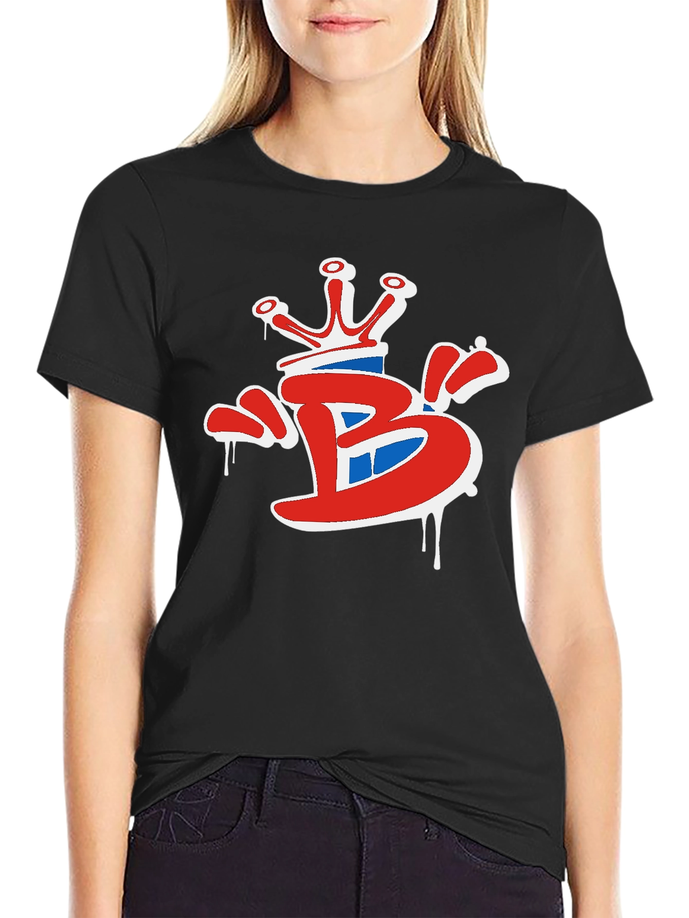Black Crown 'B' Graphic Tee - Stylish Black Cotton T-Shirt view 2