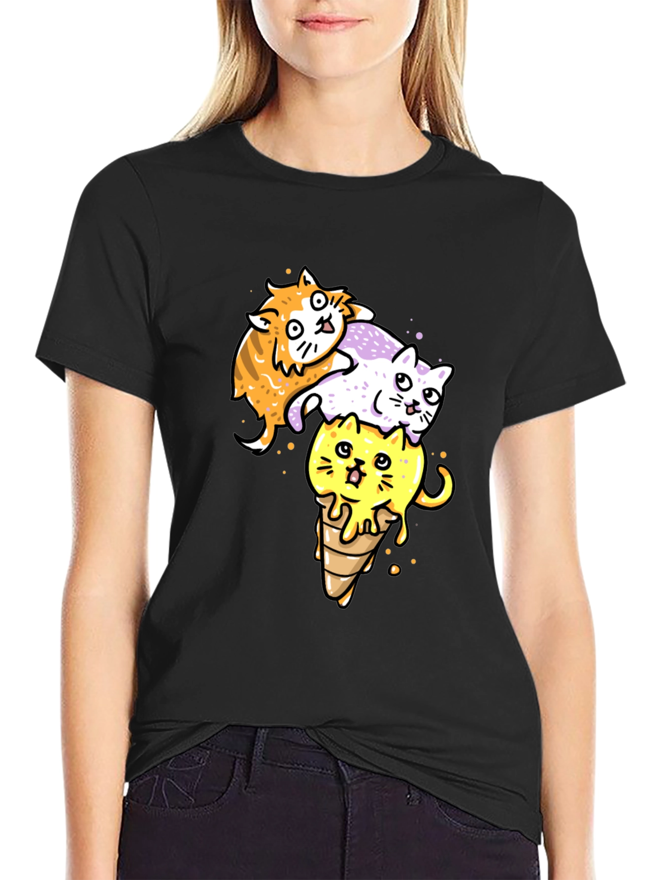 Black Cats Ice Cream T-Shirt, Fun Graphic Tee view 2