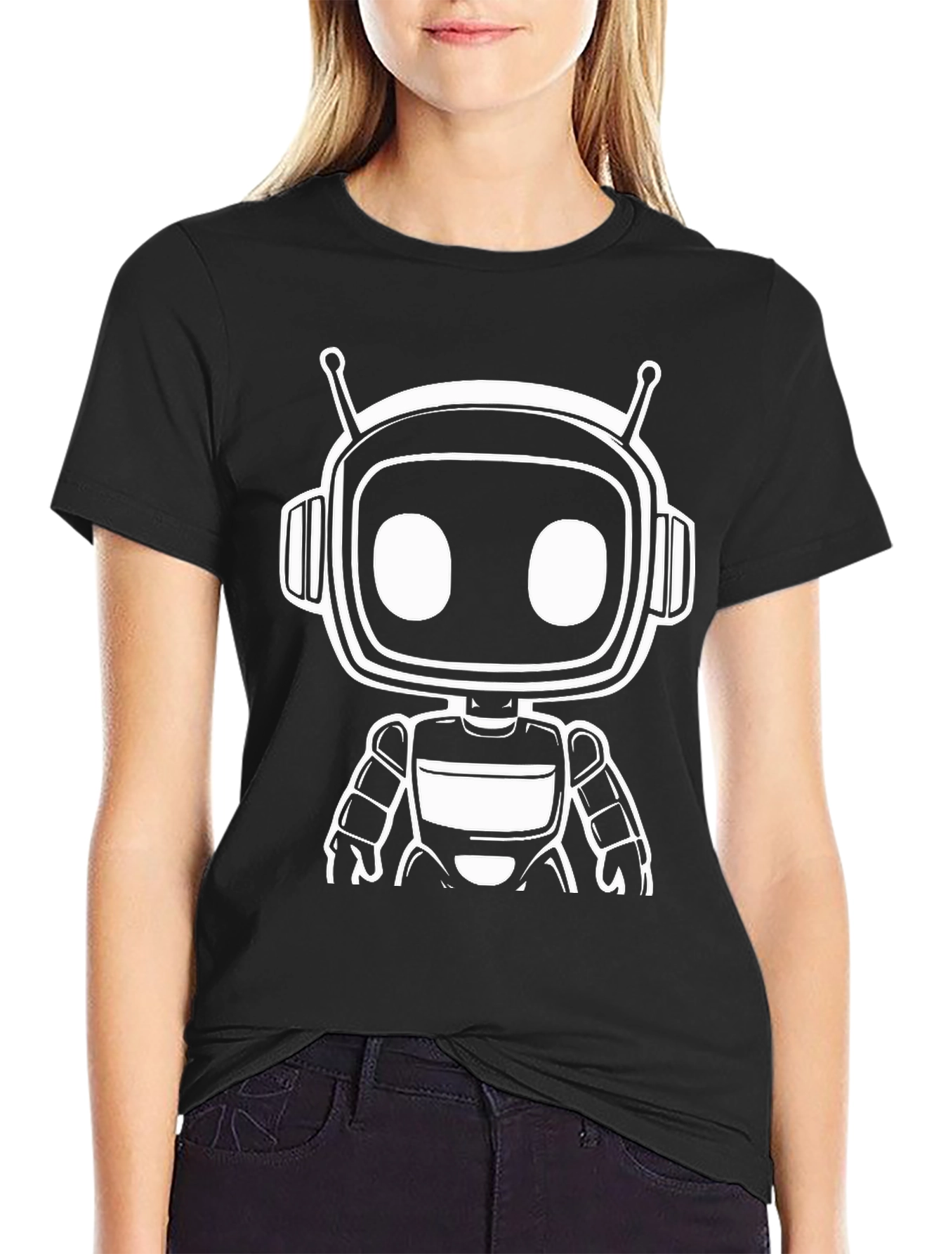 Black Robot Graphic Tee - Cool Sci-Fi Shirt view 2