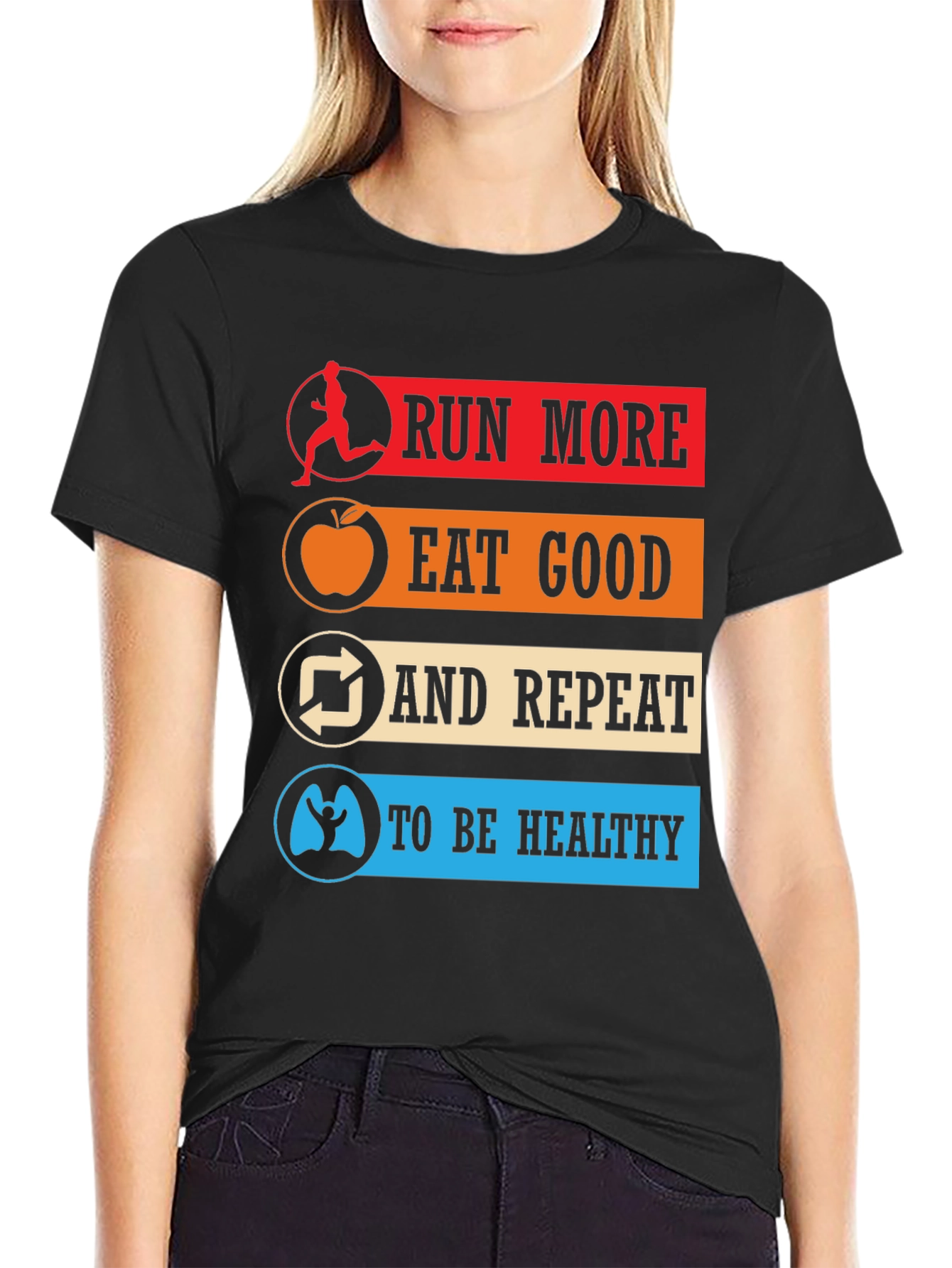 Black Run More Eat Good Healthy Lifestyle T-Shirt view 2
