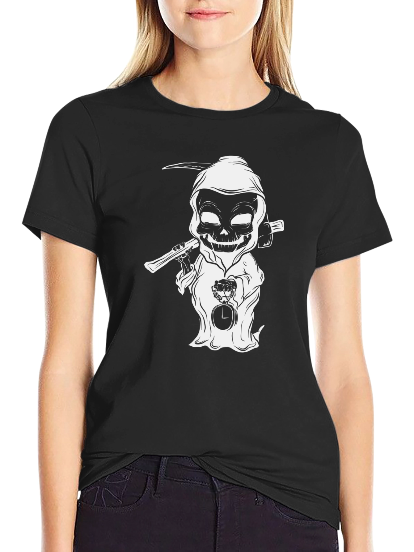 Black Grim Reaper Cartoon Black T-Shirt view 2