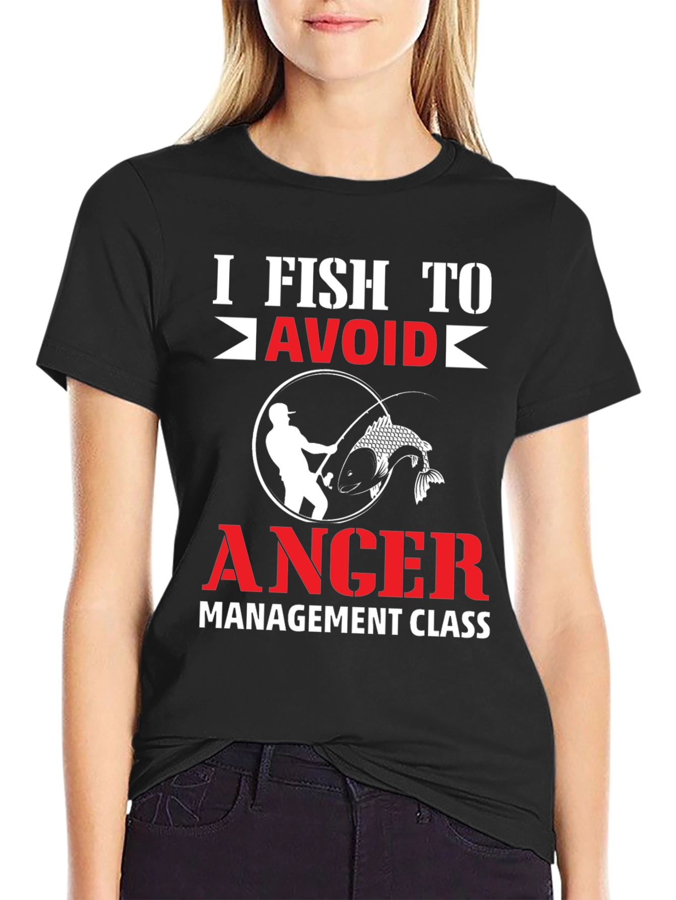 Black I Fish To Avoid Anger T-Shirt view 2