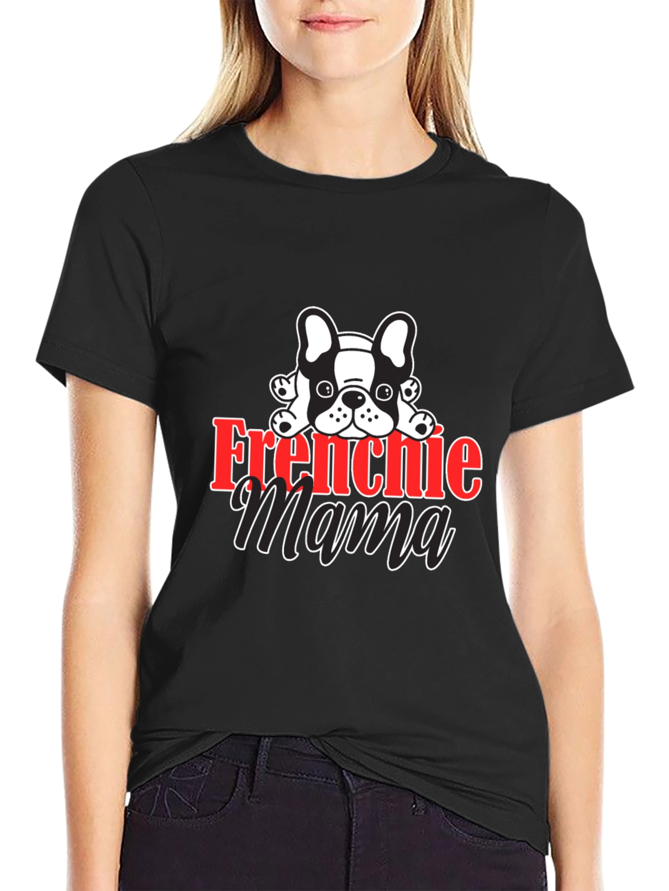 Black Frenchie Mama Black T-Shirt view 2