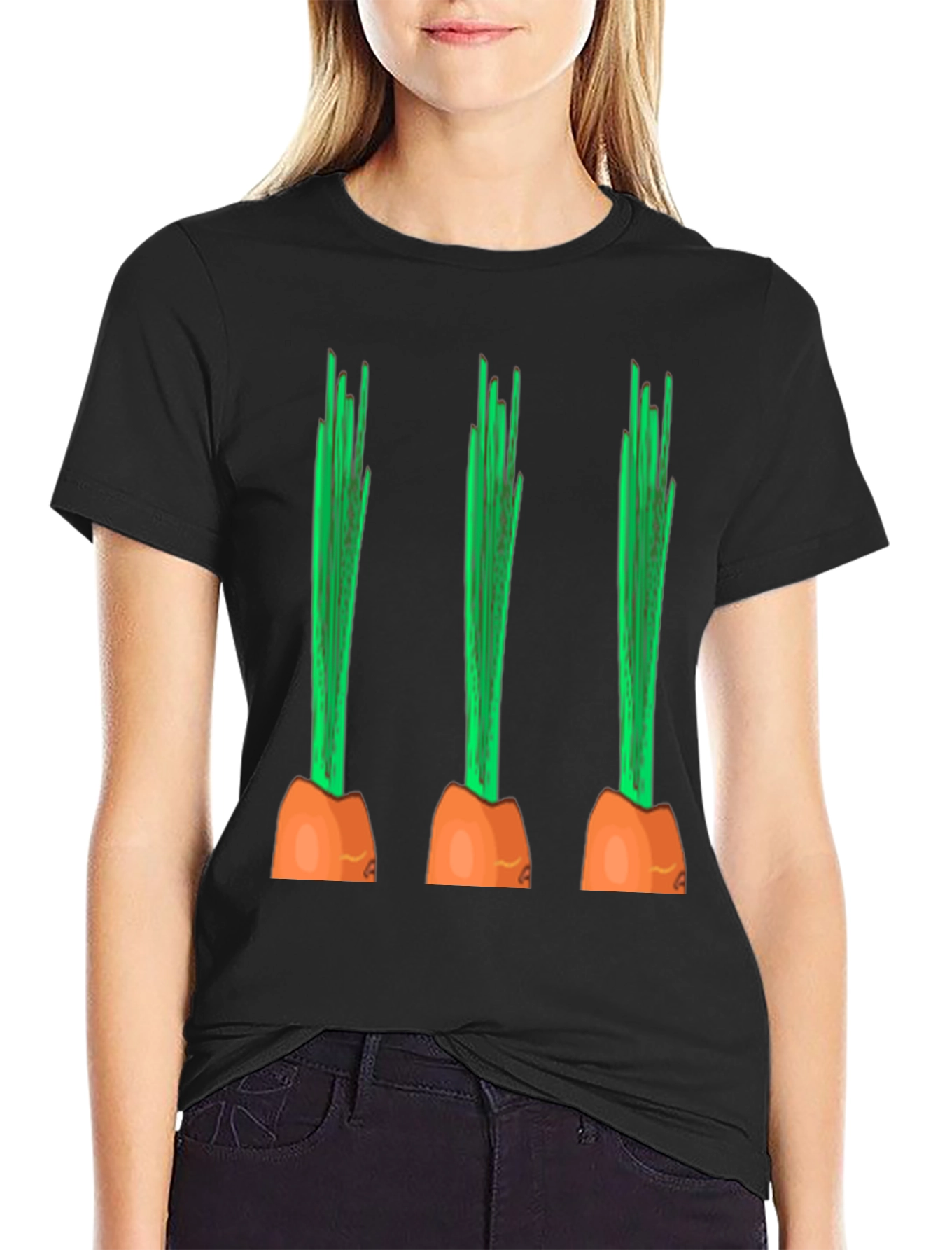 Black Funny Carrot Graphic Tee - Black Cotton Casual Shirt view 2