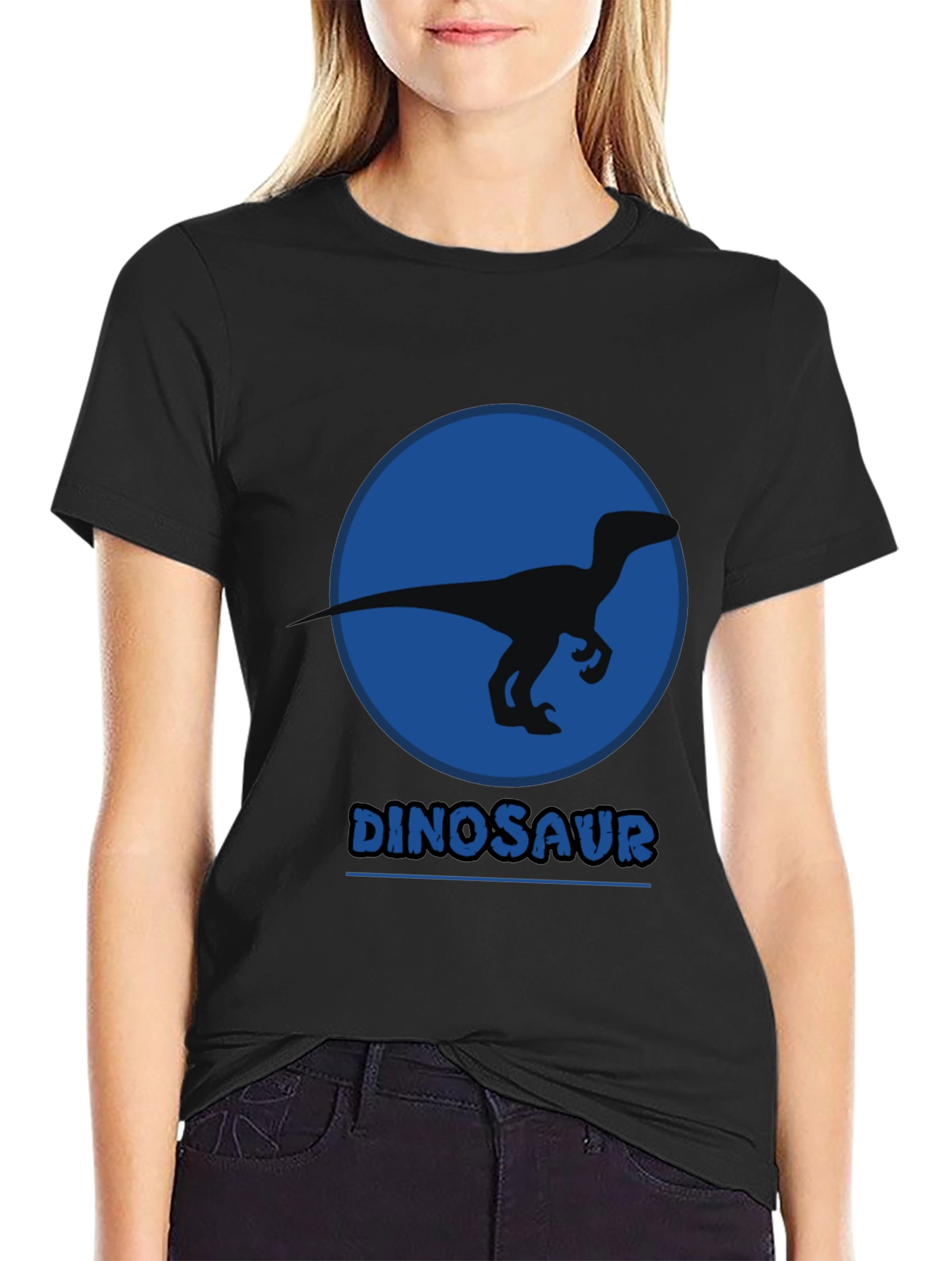Black Dinosaur Silhouette Graphic Print Black T-Shirt view 2
