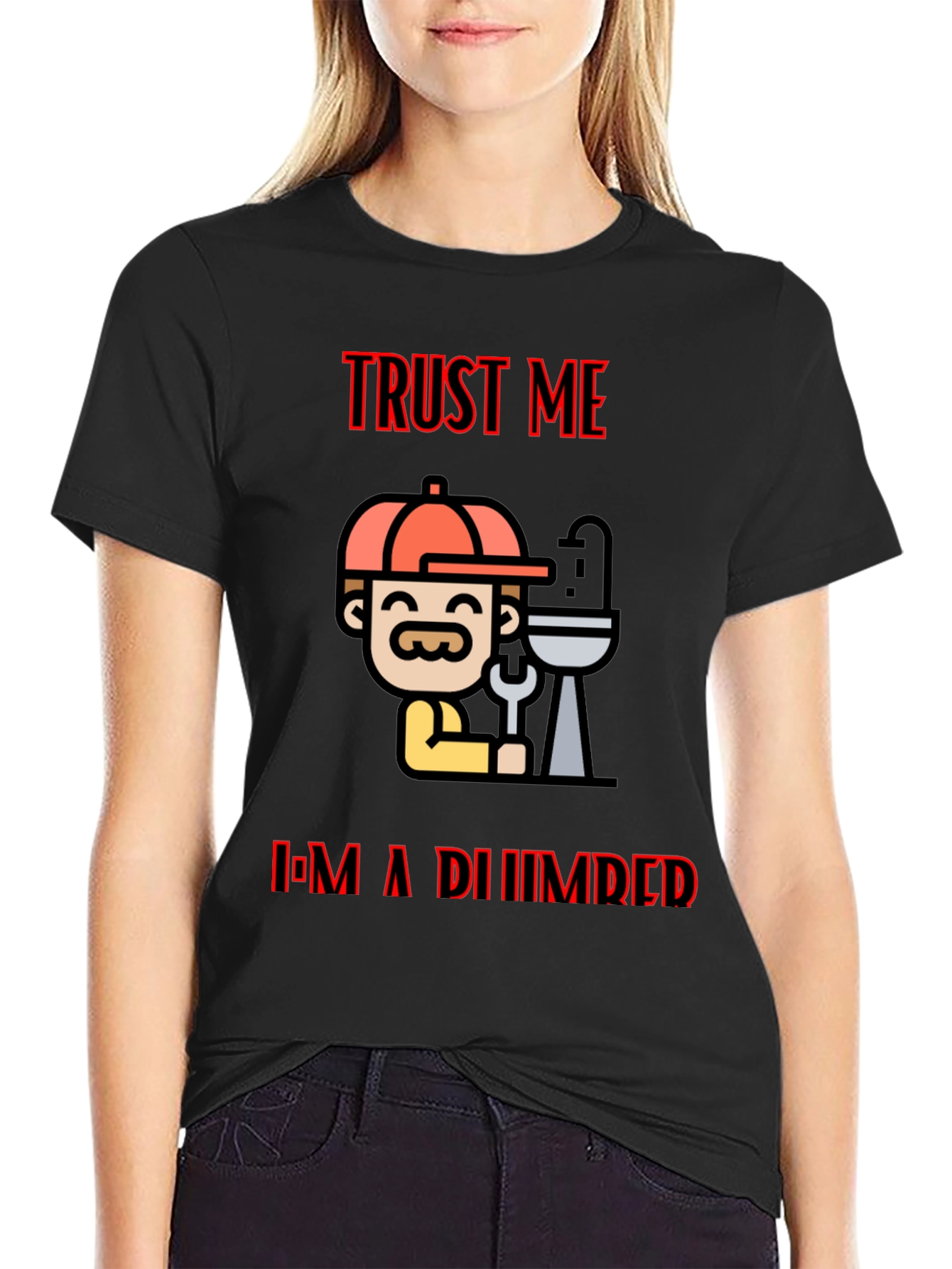 Black Trust Me I'm A Plumber Black T-Shirt view 2