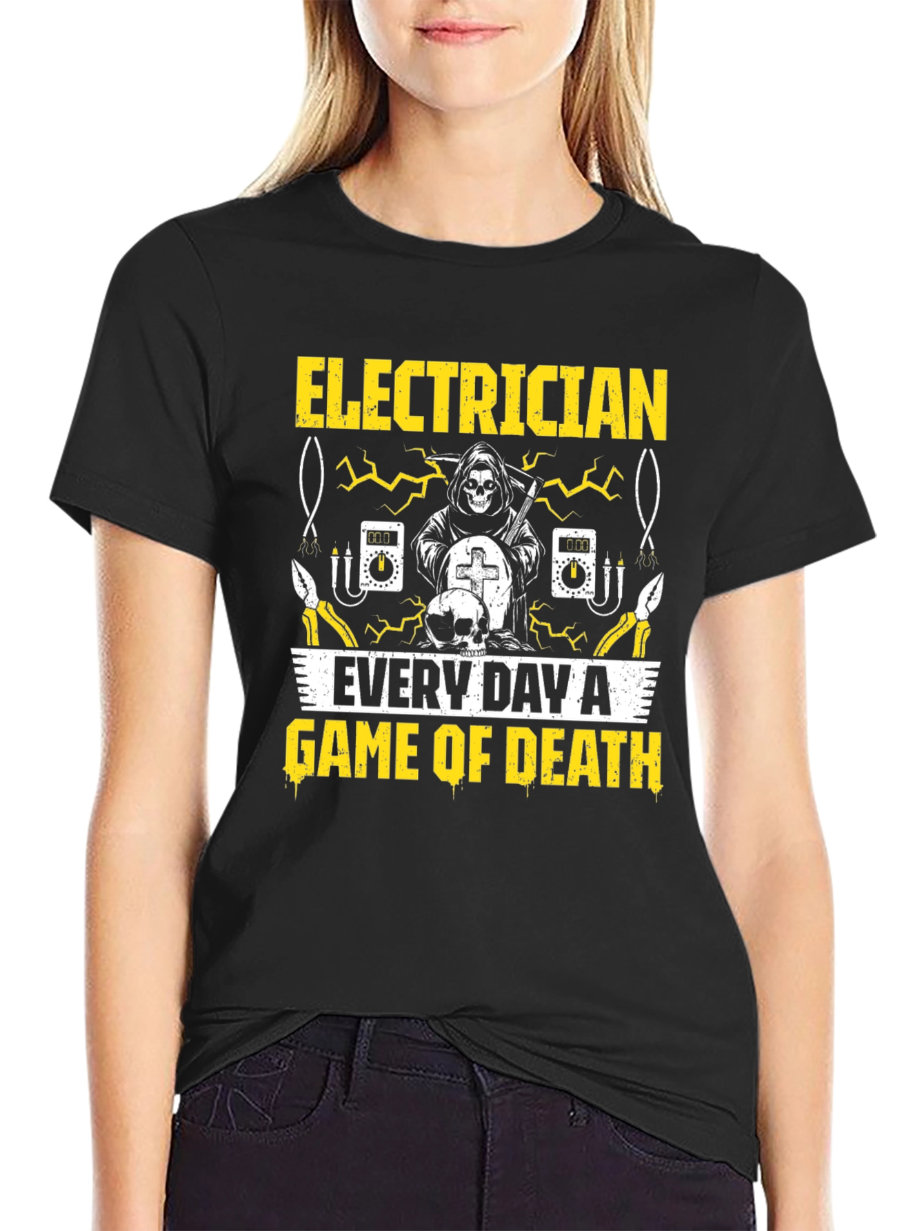Black Electrician Game of Death Black T-Shirt view 2
