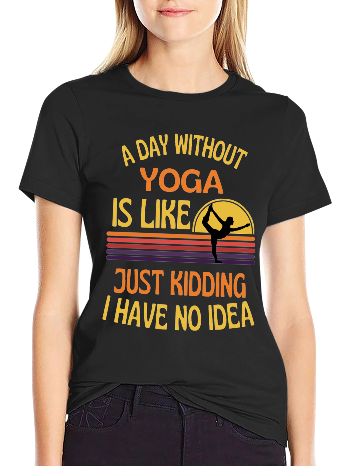 Black Yoga Humor Graphic Tee - A Day Without Yoga T-Shirt view 2