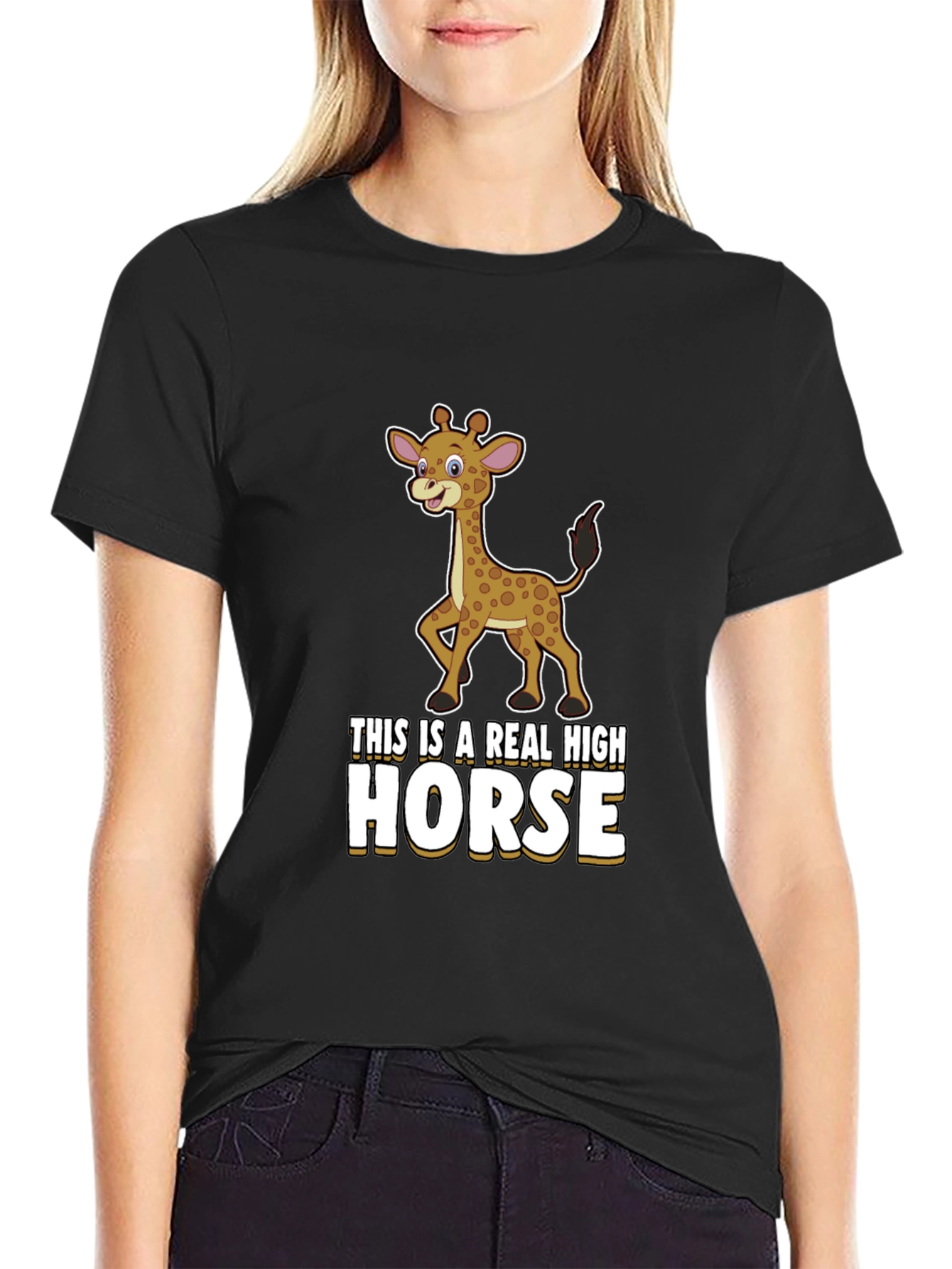 Black Real High Horse Giraffe Graphic T-Shirt view 2