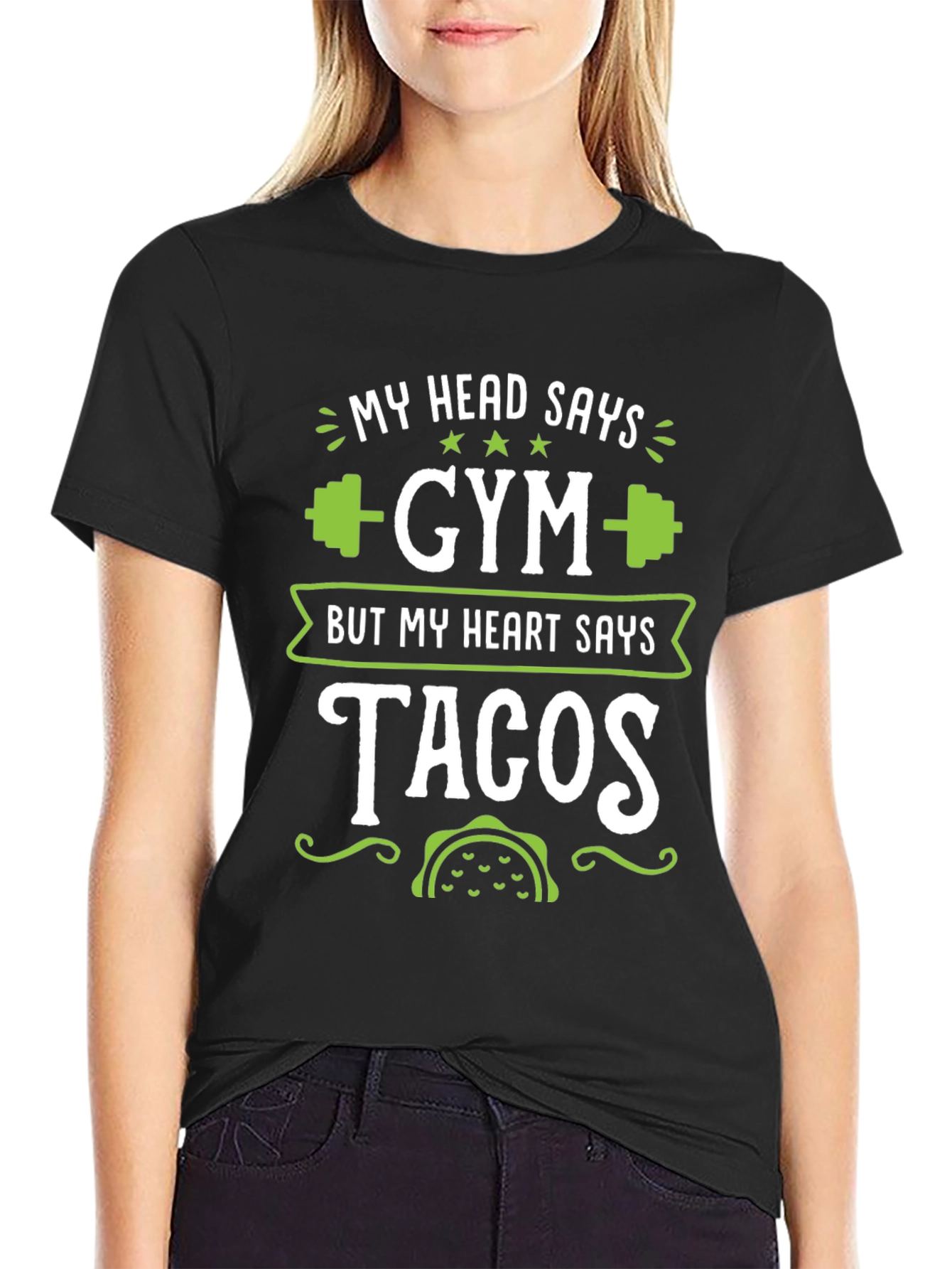 Black Gym & Tacos Graphic T-Shirt Funny Workout Tee view 2