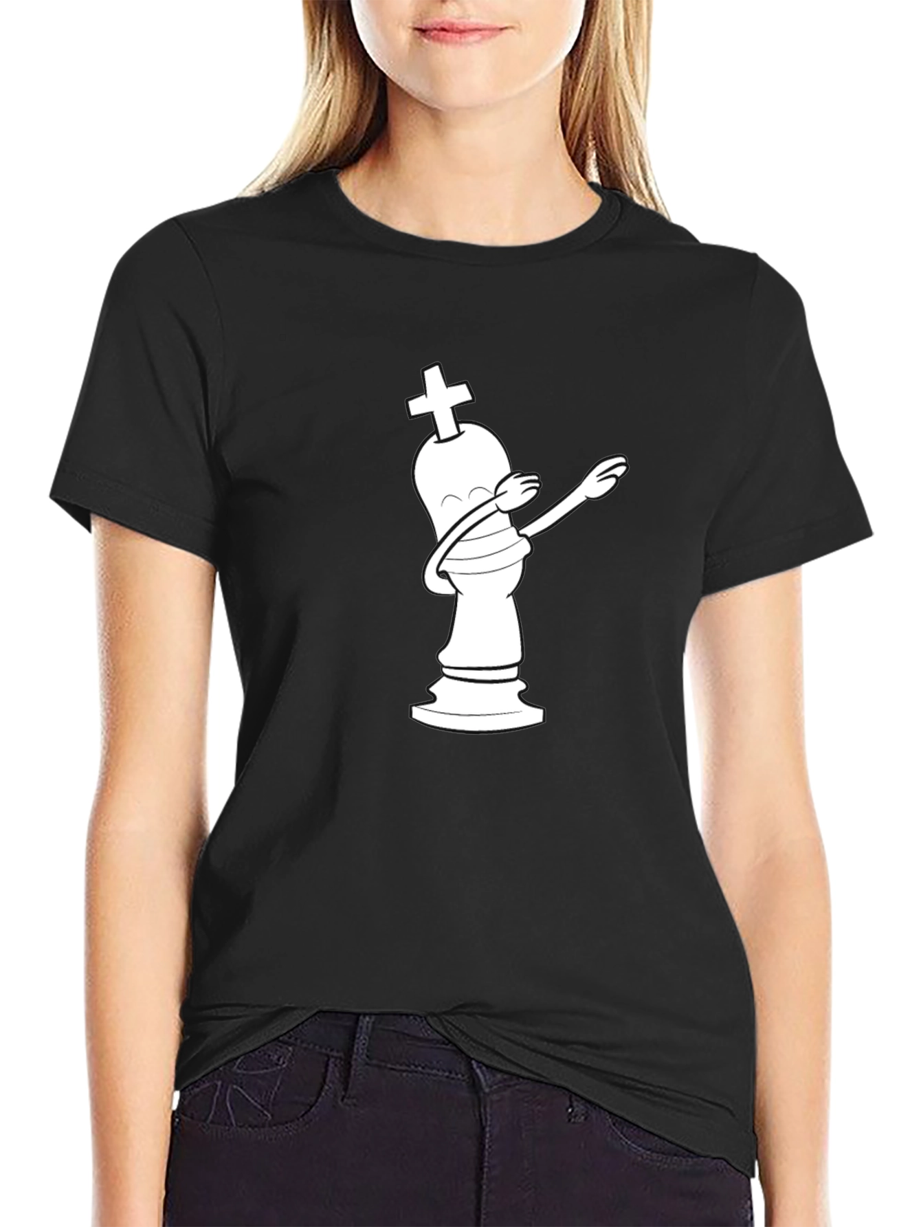 Black Dabbing Chess King Graphic Tee - Black Cotton T-Shirt view 2