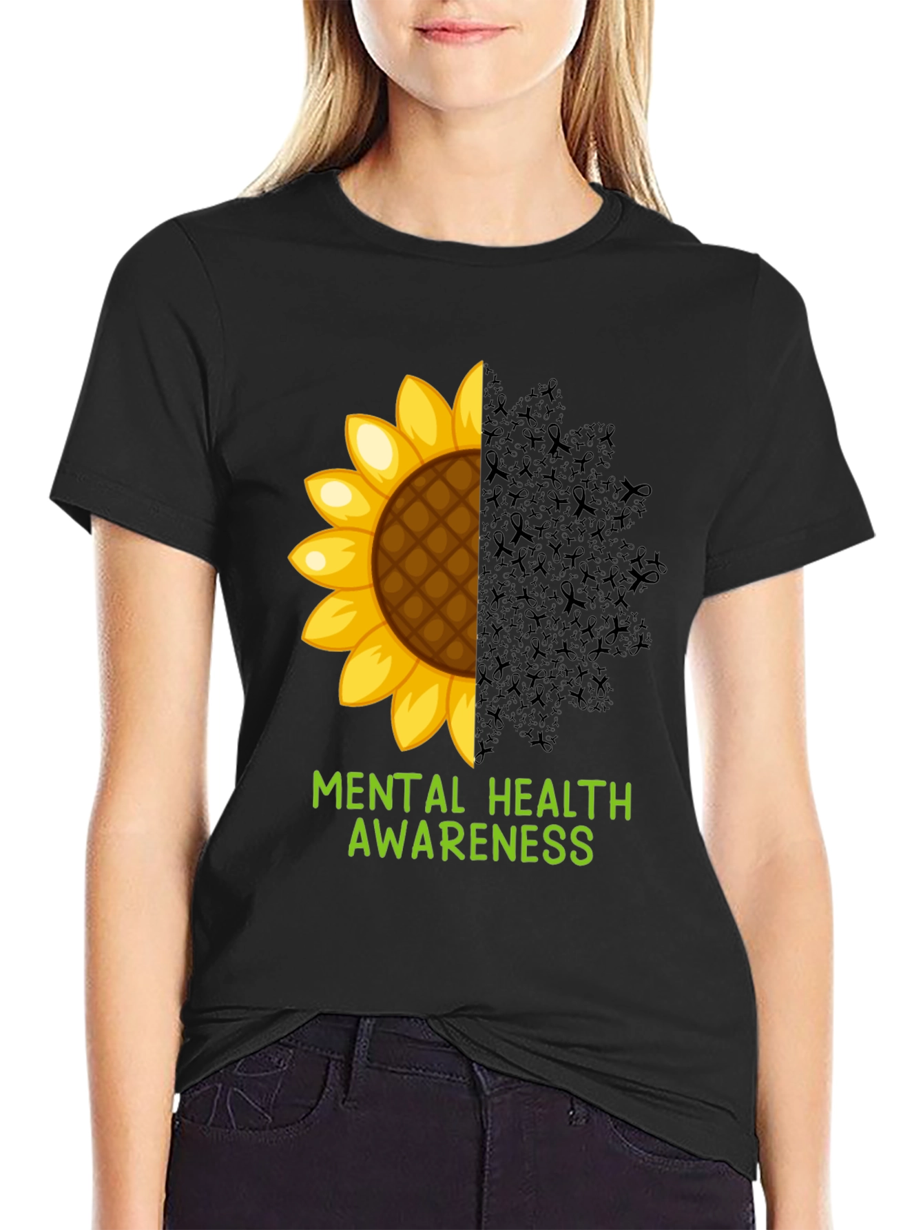 Black Mental Health Awareness Sunflower T-Shirt view 2