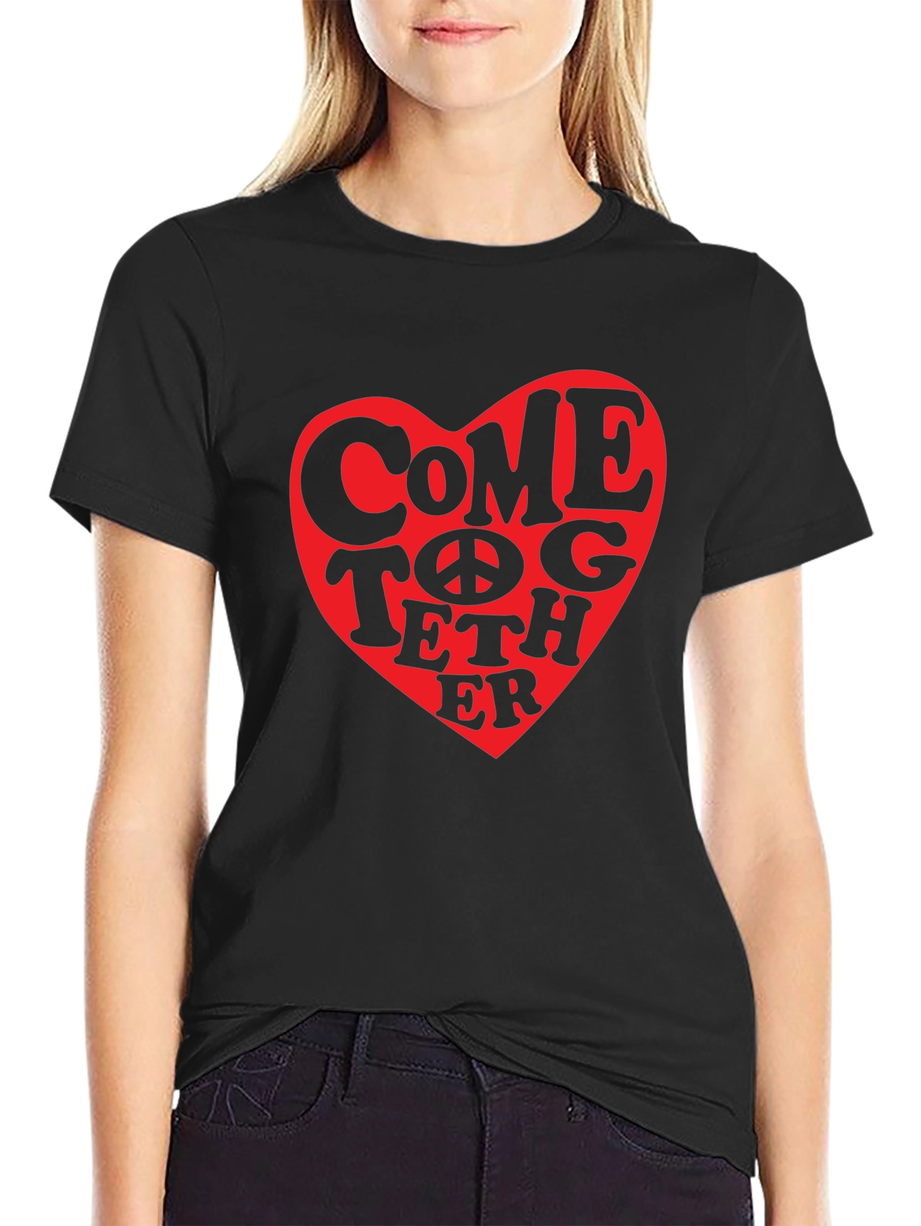Black Come Together Heart Graphic T-Shirt view 2