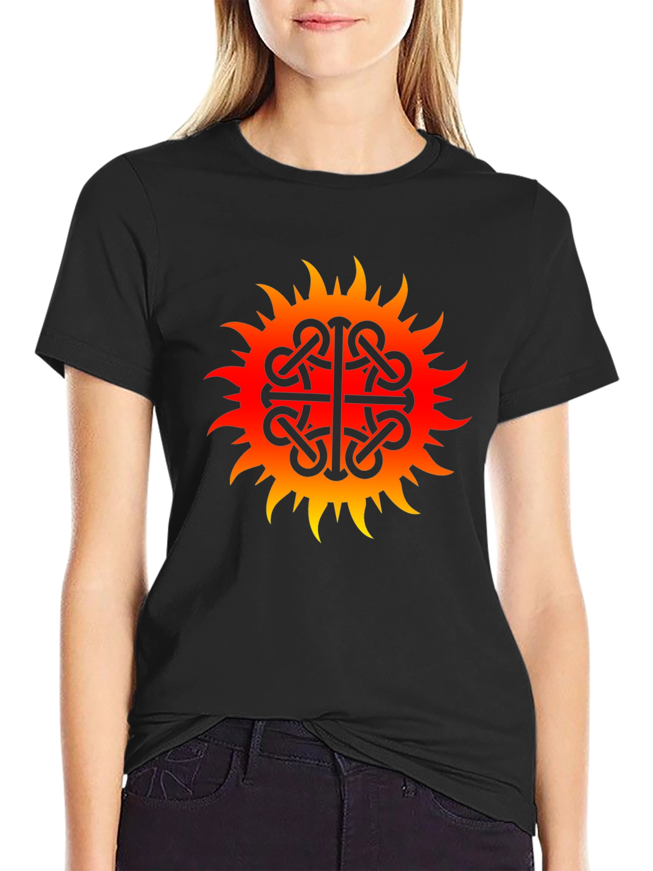 Black Fiery Sun Knot T-Shirt - Black view 2