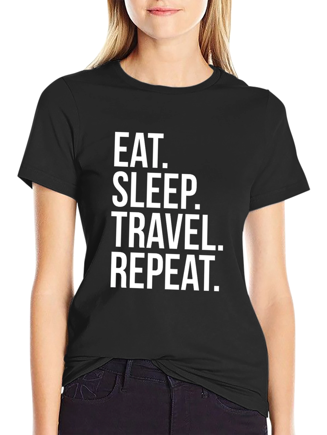 Black Eat Sleep Travel Repeat Black Graphic Tee view 2