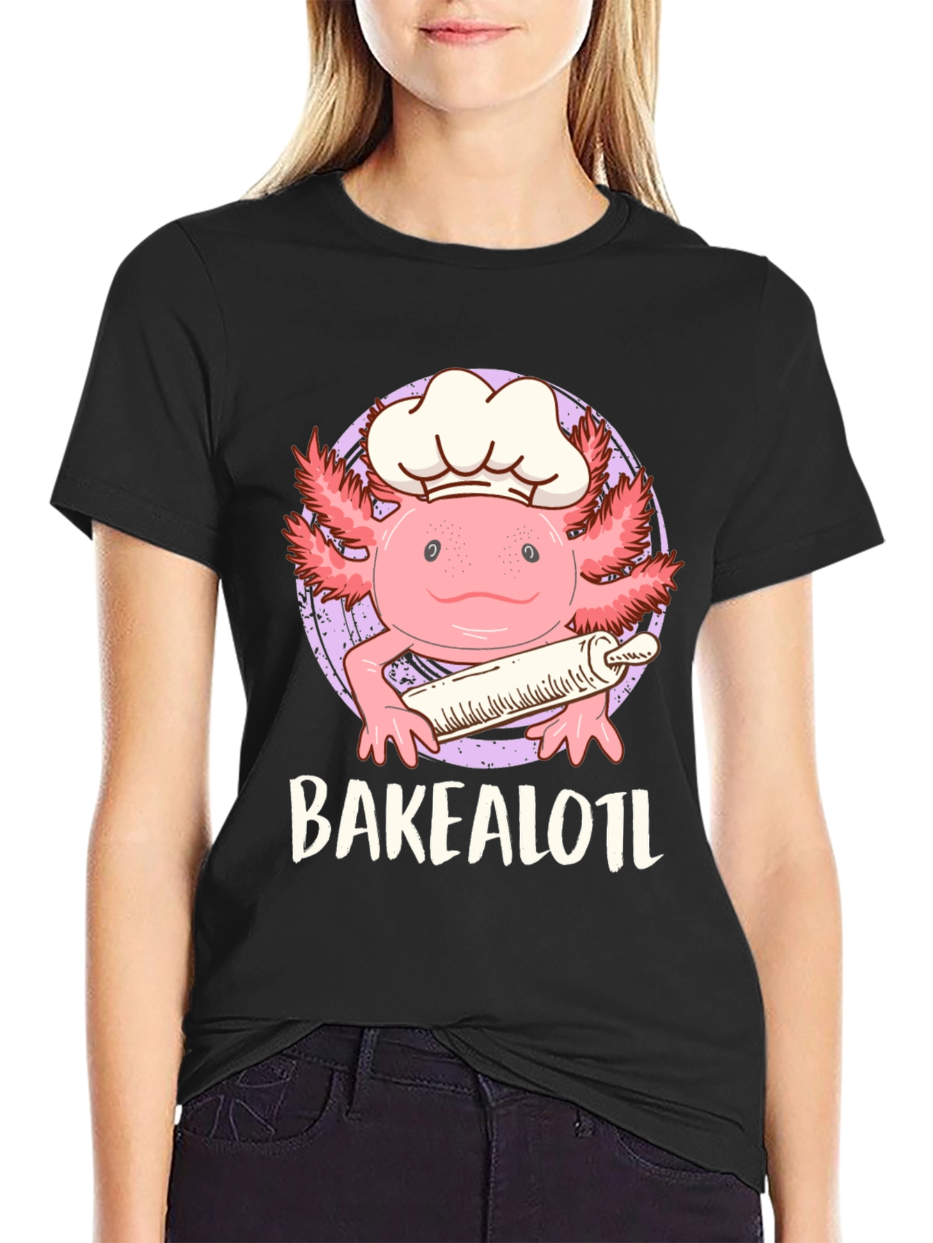 Black Bakealotl Axolotl Chef T-Shirt - Cute Baking Tee view 2