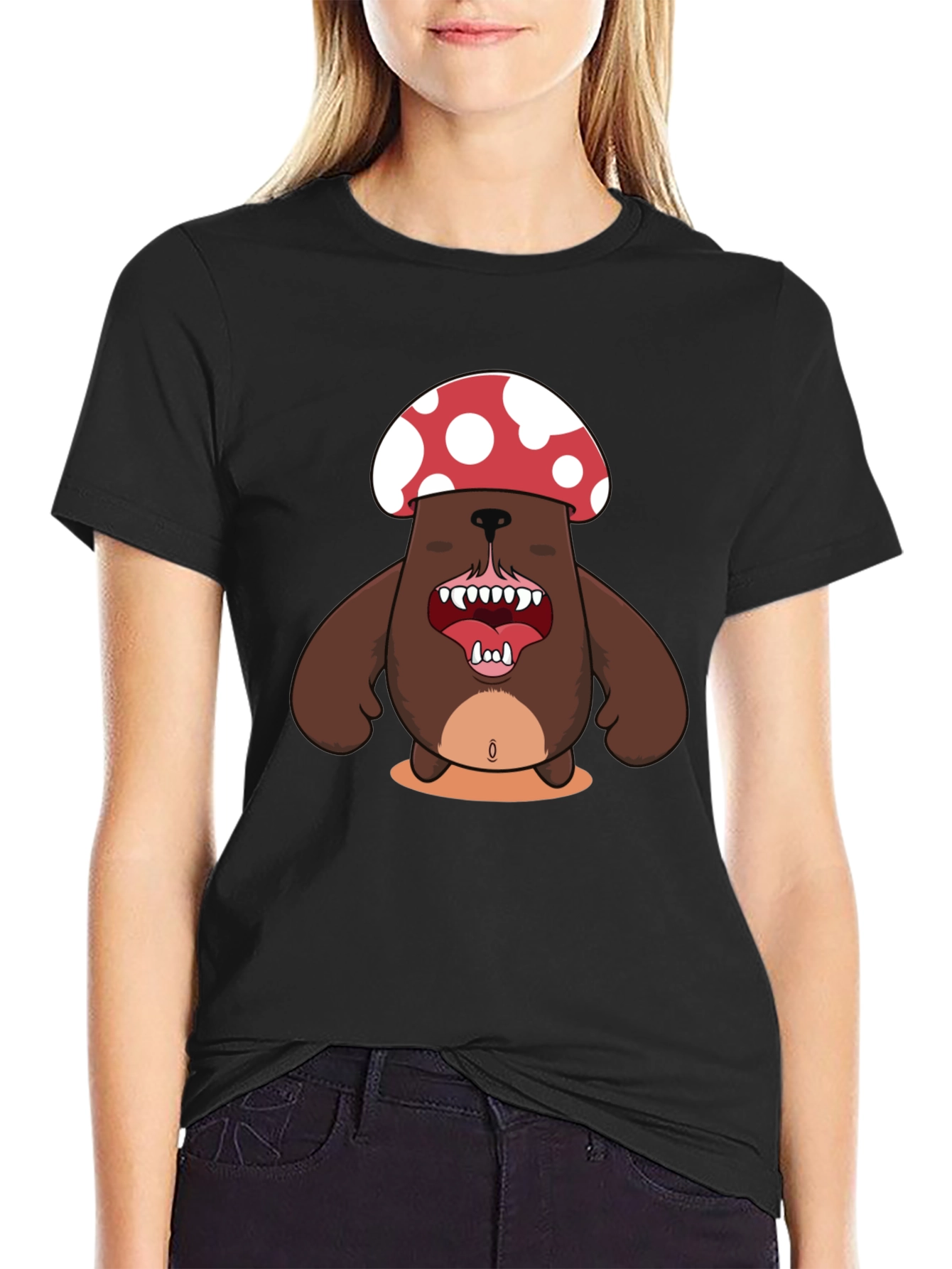 Black Mushroom Bear Graphic Tee - Unique Funny Design view 2