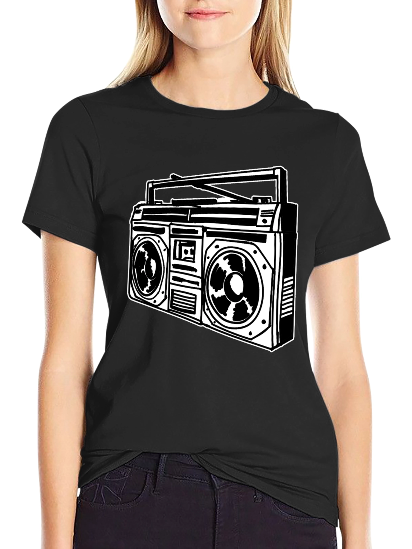 Black Retro Boombox Graphic Tee - Classic Black view 2