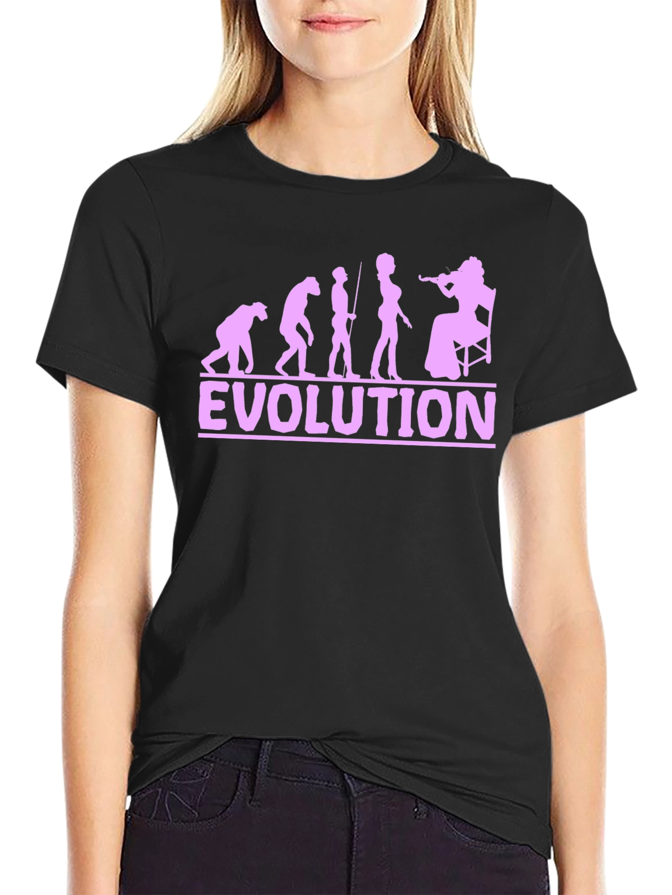 Black Evolution Violinist T-Shirt - Funny Music Tee view 2