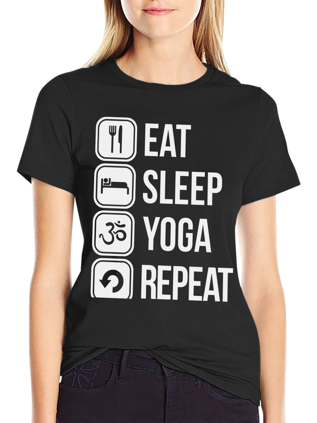 Black Eat Sleep Yoga Repeat Black T-Shirt view 2