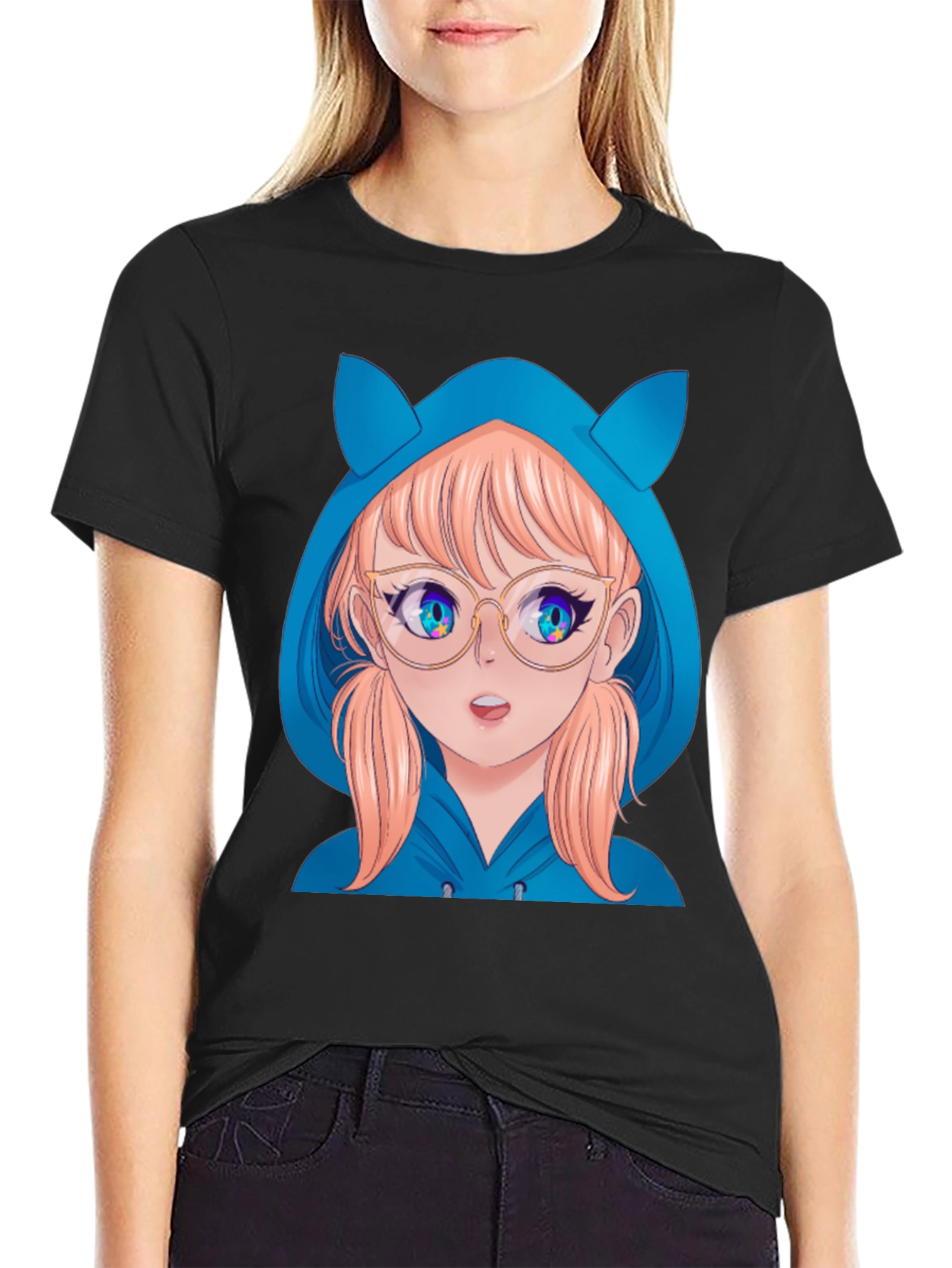Anime Girl Hoodie T-Shirt - Black - 2
