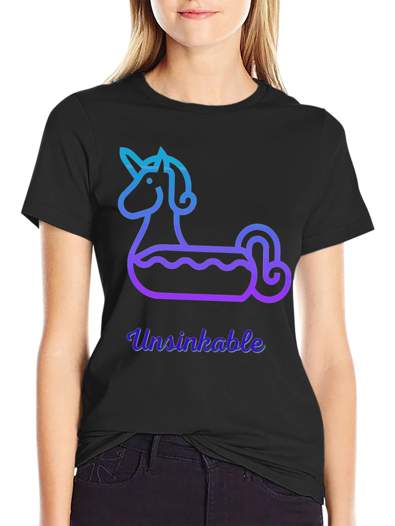 Black Unsinkable Unicorn Pool Float Tee view 2