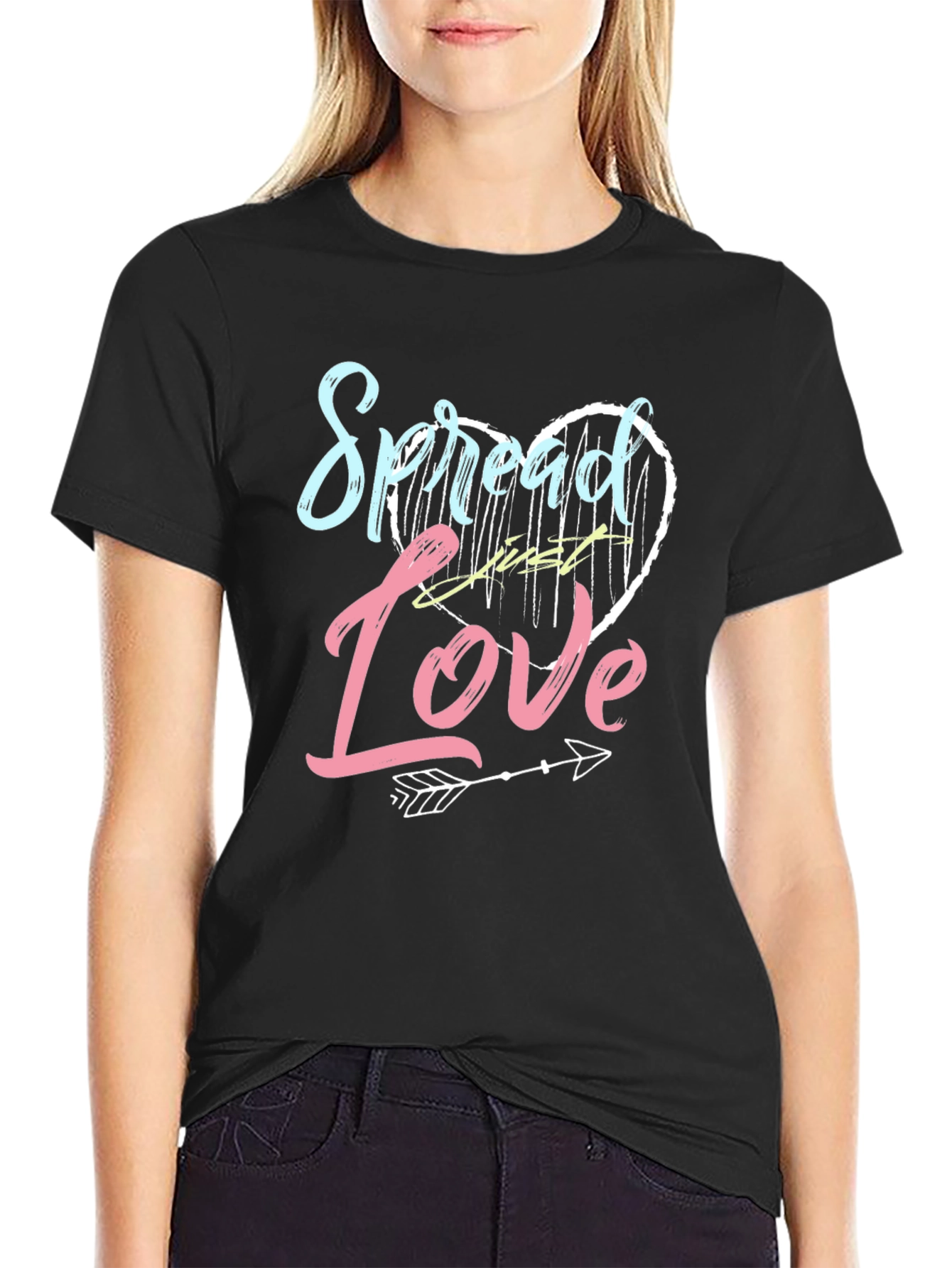Black Spread Love Graphic T-Shirt - Men's Casual Tee view 2